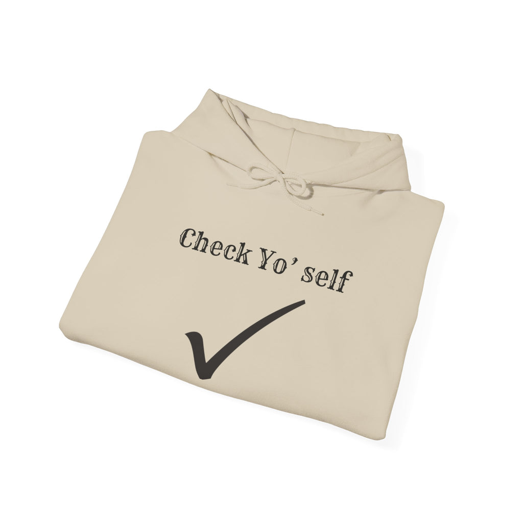 Hoodie — "Check yo' self" Emoji Pullover with QR Code Back