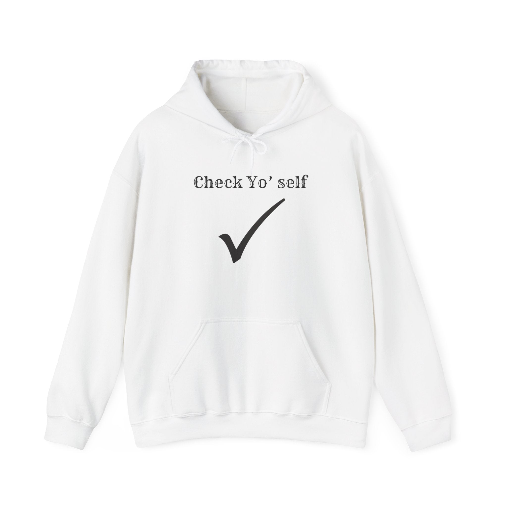 Hoodie — "Check yo' self" Emoji Pullover with QR Code Back