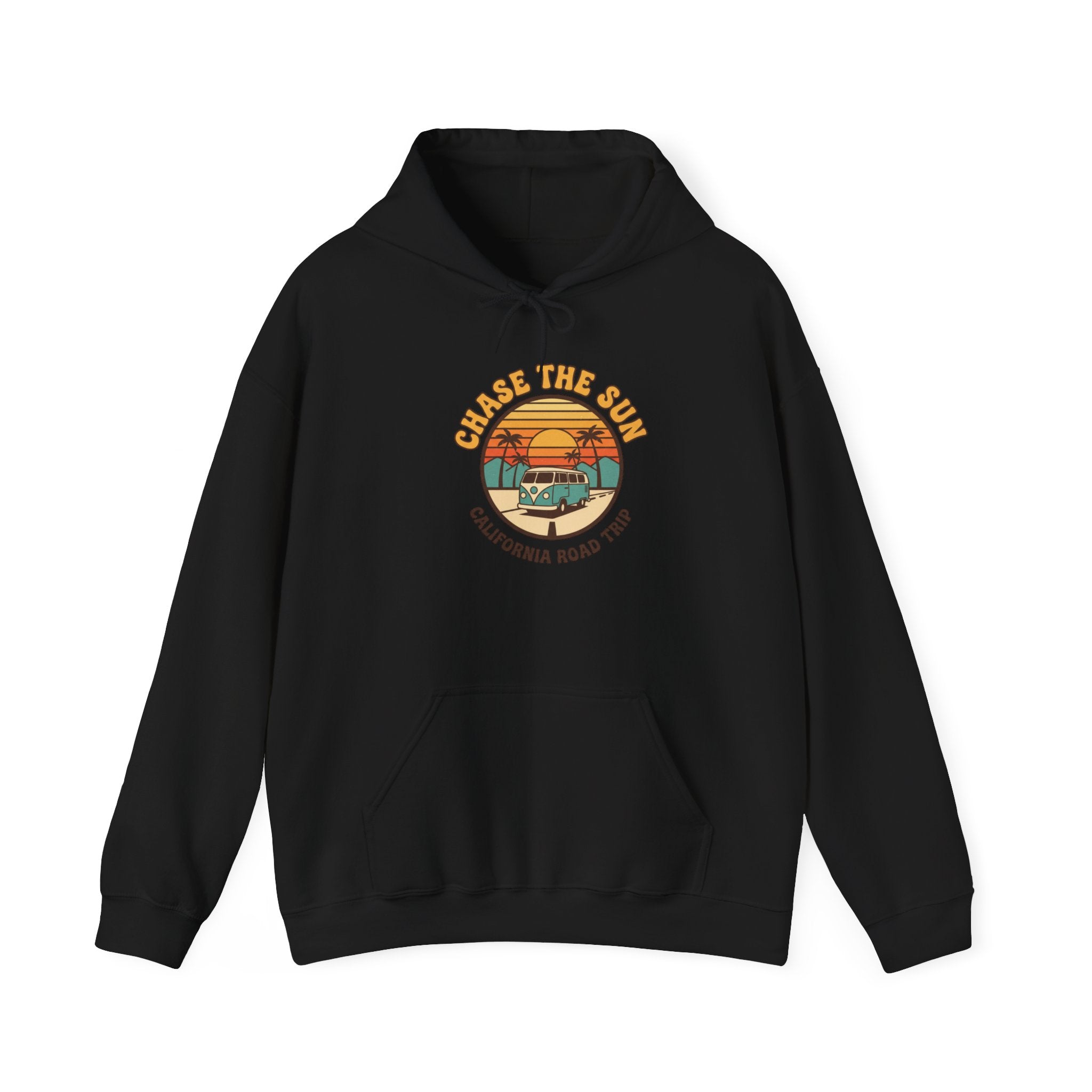 Retro 70s Sunset Surf Hoodie | vintage palm golden hour postcard