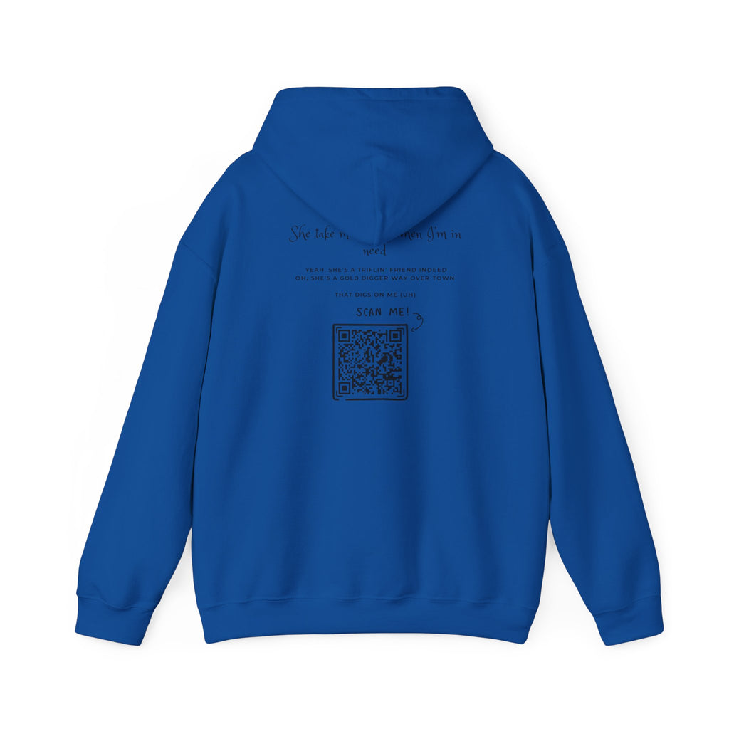 Graphic Hoodie — 3D Gold 'OWO' Design with QR Back Print