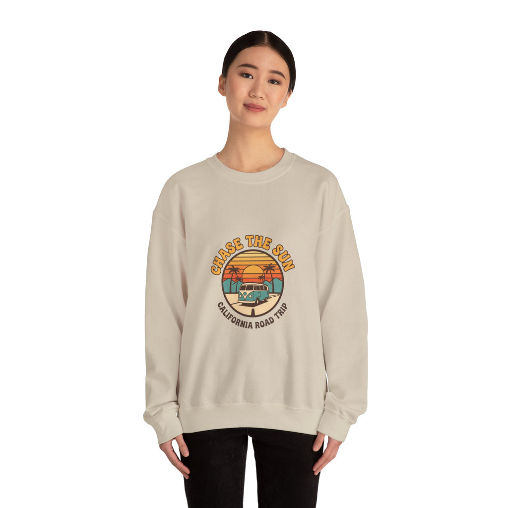 Chase the Sun California Road Trip Sweatshirt | 70s Sunset Vintage Palm Graphic
