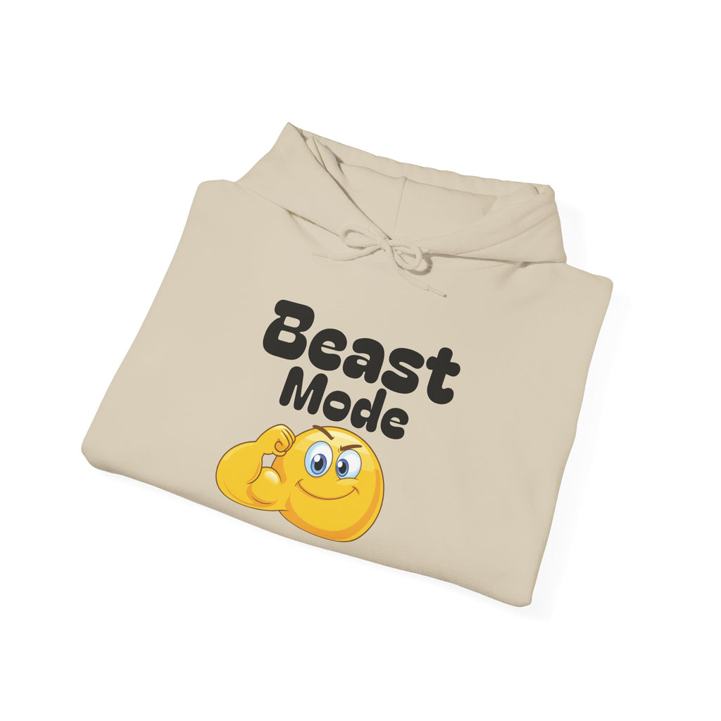 Beast Mode Emoji Hoodie with QR Code Back — Funny Gym Motivation Sweatshirt