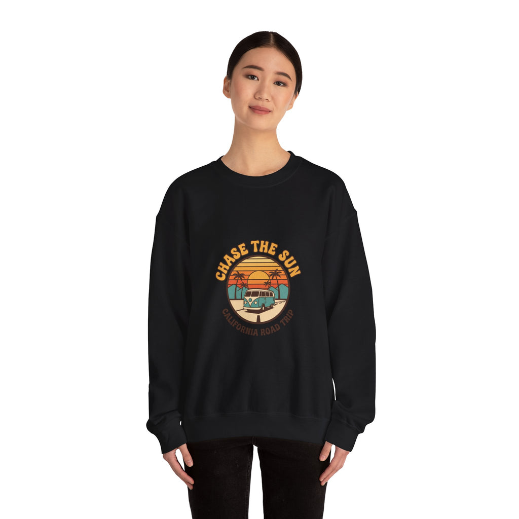 Chase the Sun California Road Trip Sweatshirt | 70s Sunset Vintage Palm Graphic