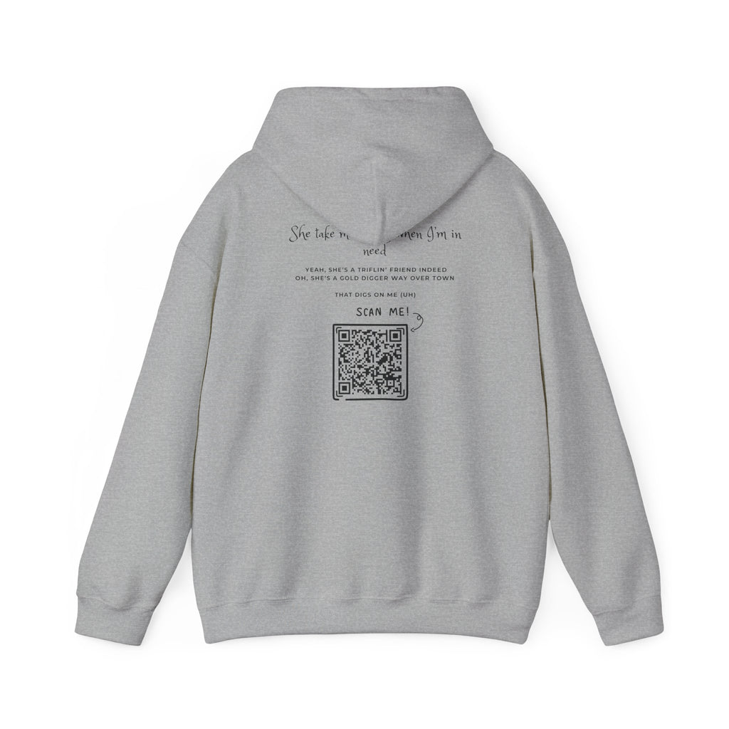 Graphic Hoodie — 3D Gold 'OWO' Design with QR Back Print