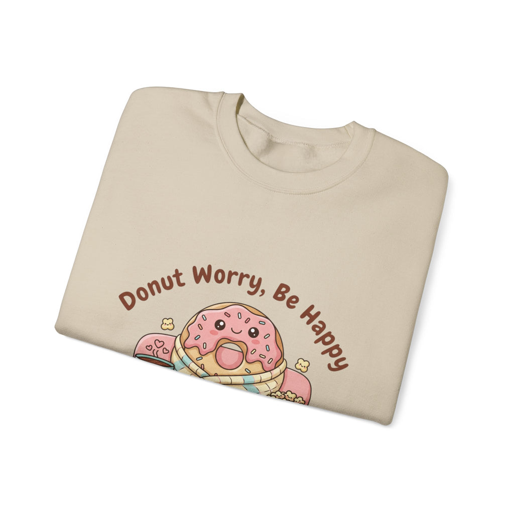 Donut Worry Be Happy Sweatshirt | food pun, cozy snack cartoon