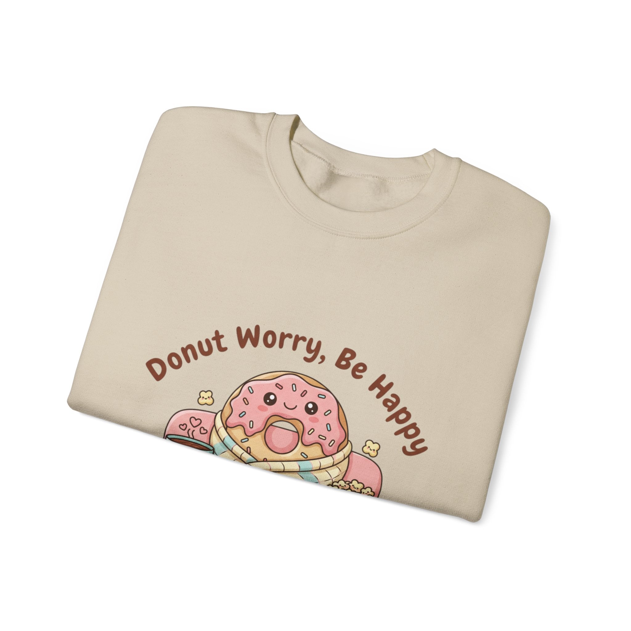 Donut Worry Be Happy Sweatshirt | food pun, cozy snack cartoon