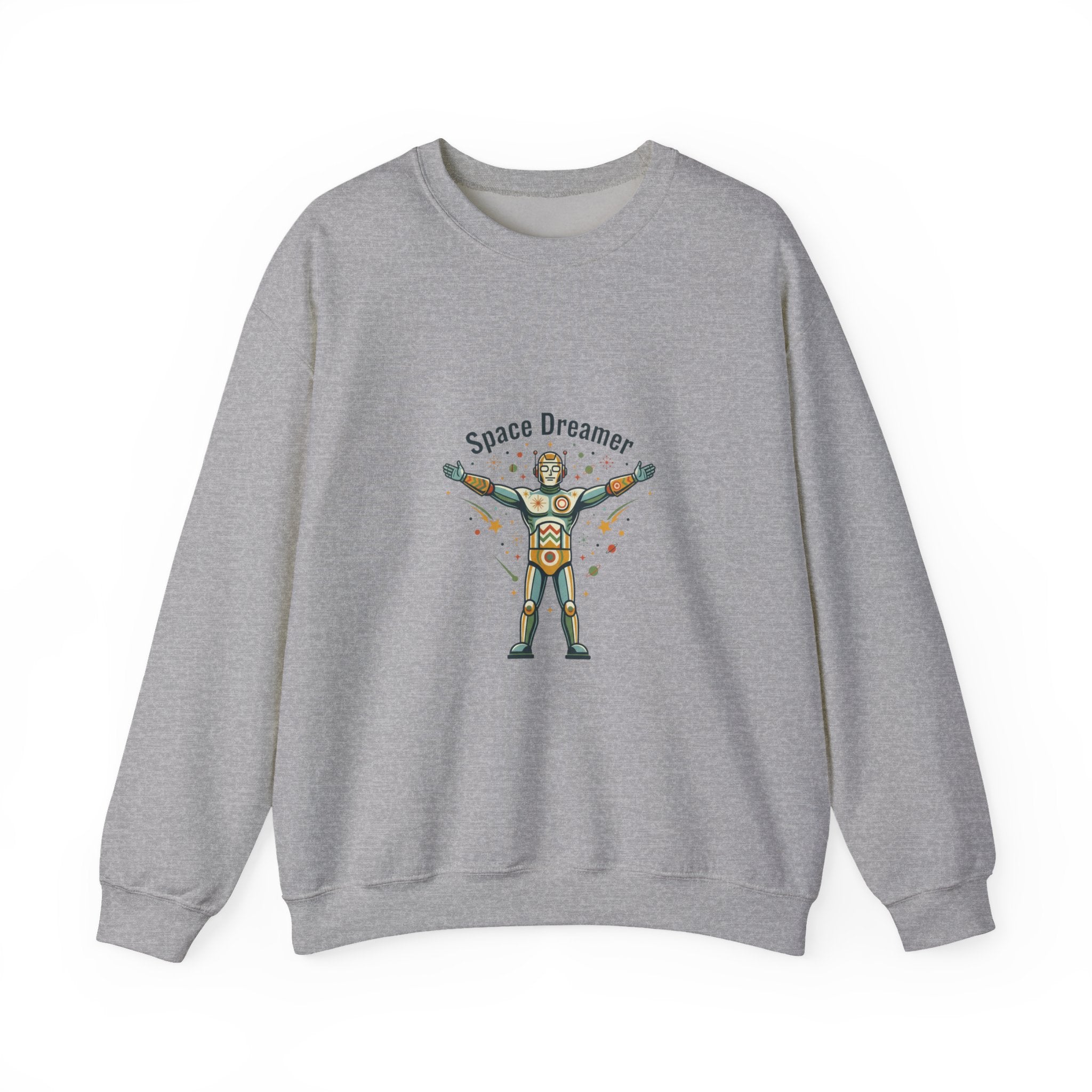 Space Dreamer retro rocket graphic Crewneck | mid-century space art, starburst pattern