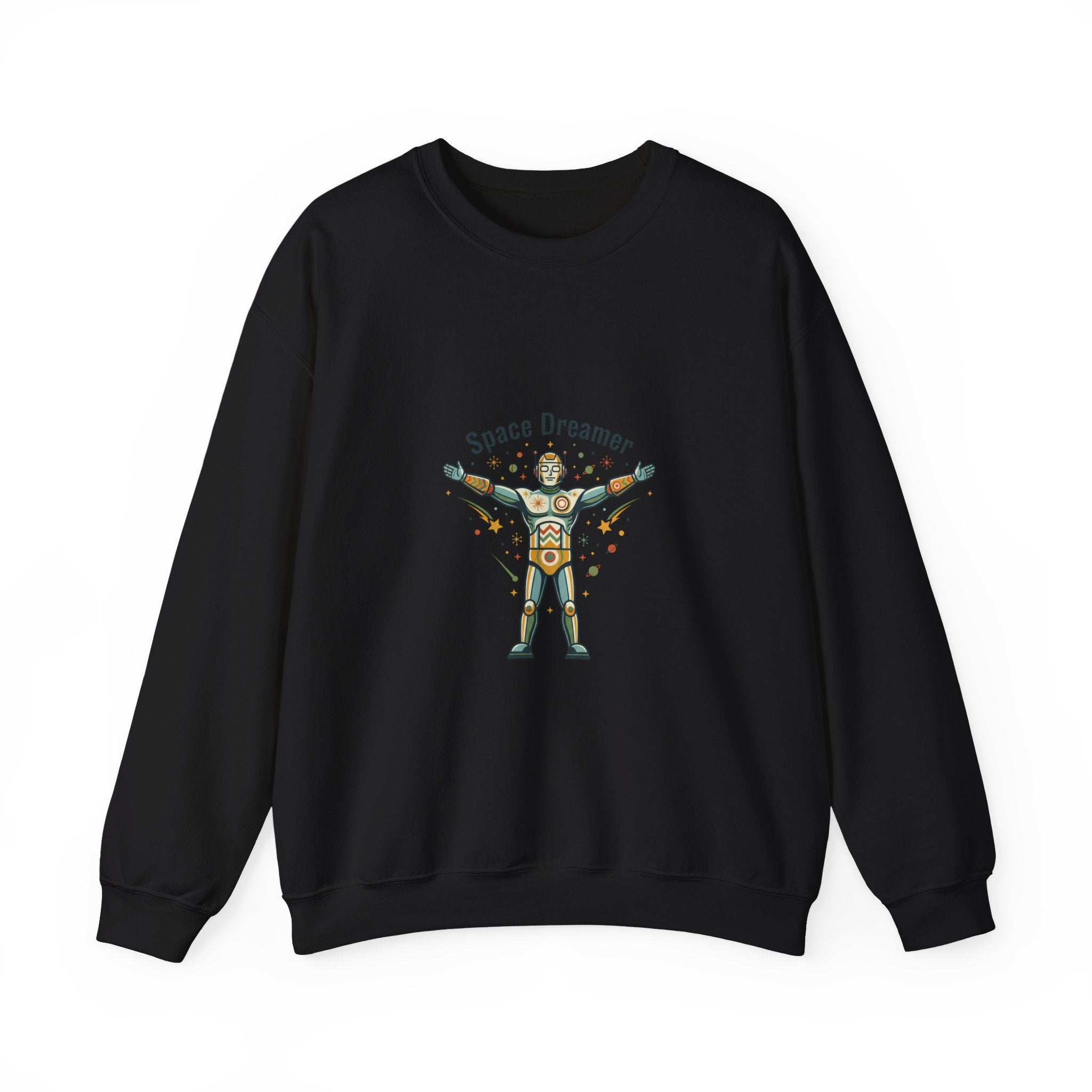Space Dreamer retro rocket graphic Crewneck | mid-century space art, starburst pattern
