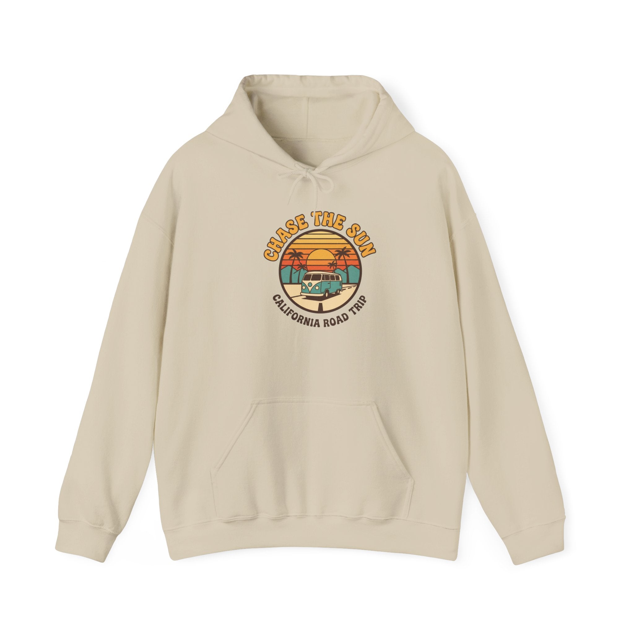 Retro 70s Sunset Surf Hoodie | vintage palm golden hour postcard