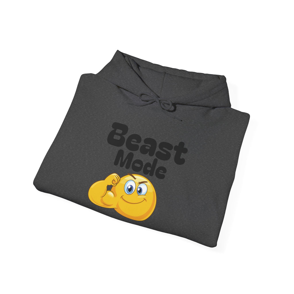 Beast Mode Emoji Hoodie with QR Code Back — Funny Gym Motivation Sweatshirt