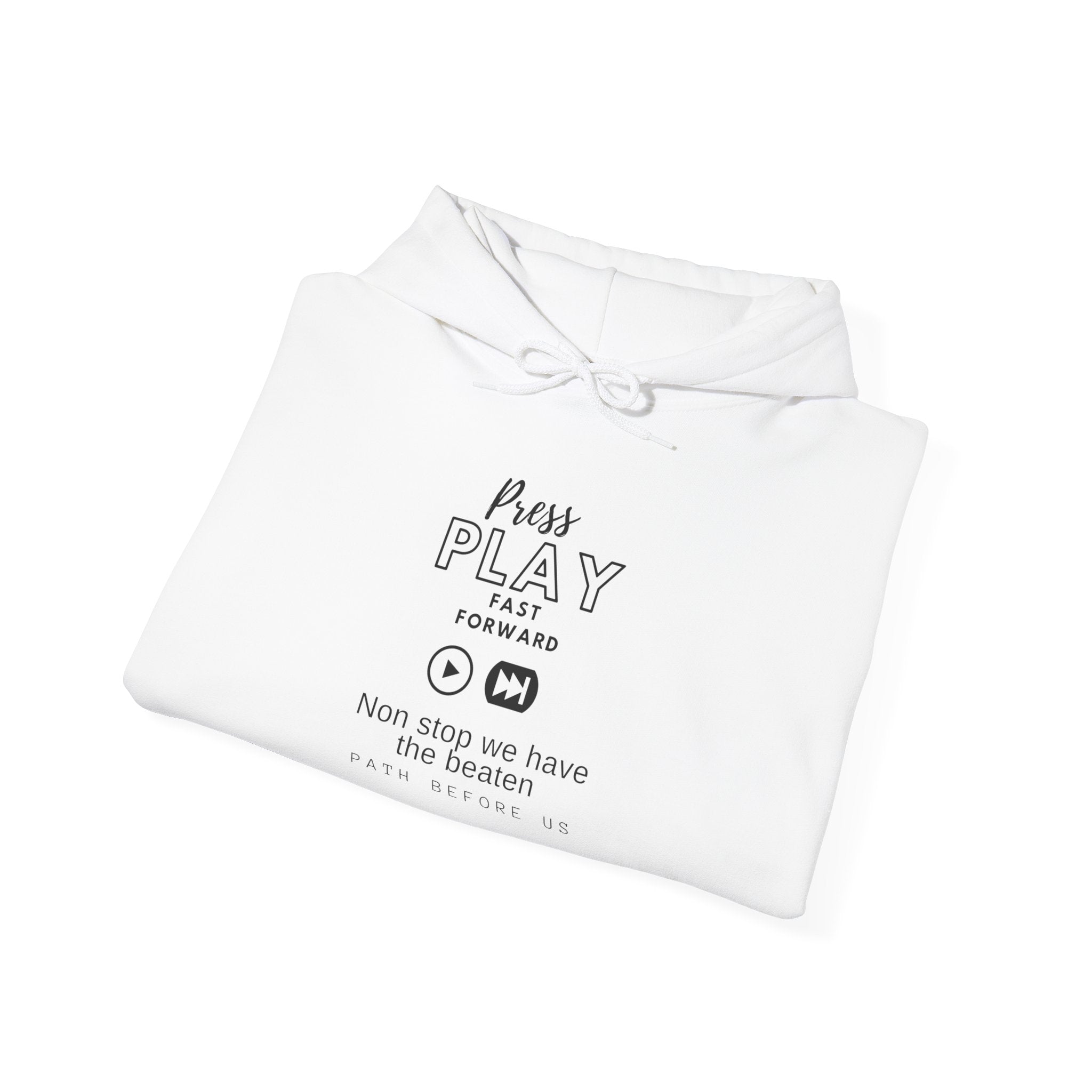 Hoodie — "Press Play fast forward "Emoji Pullover with QR Code Back