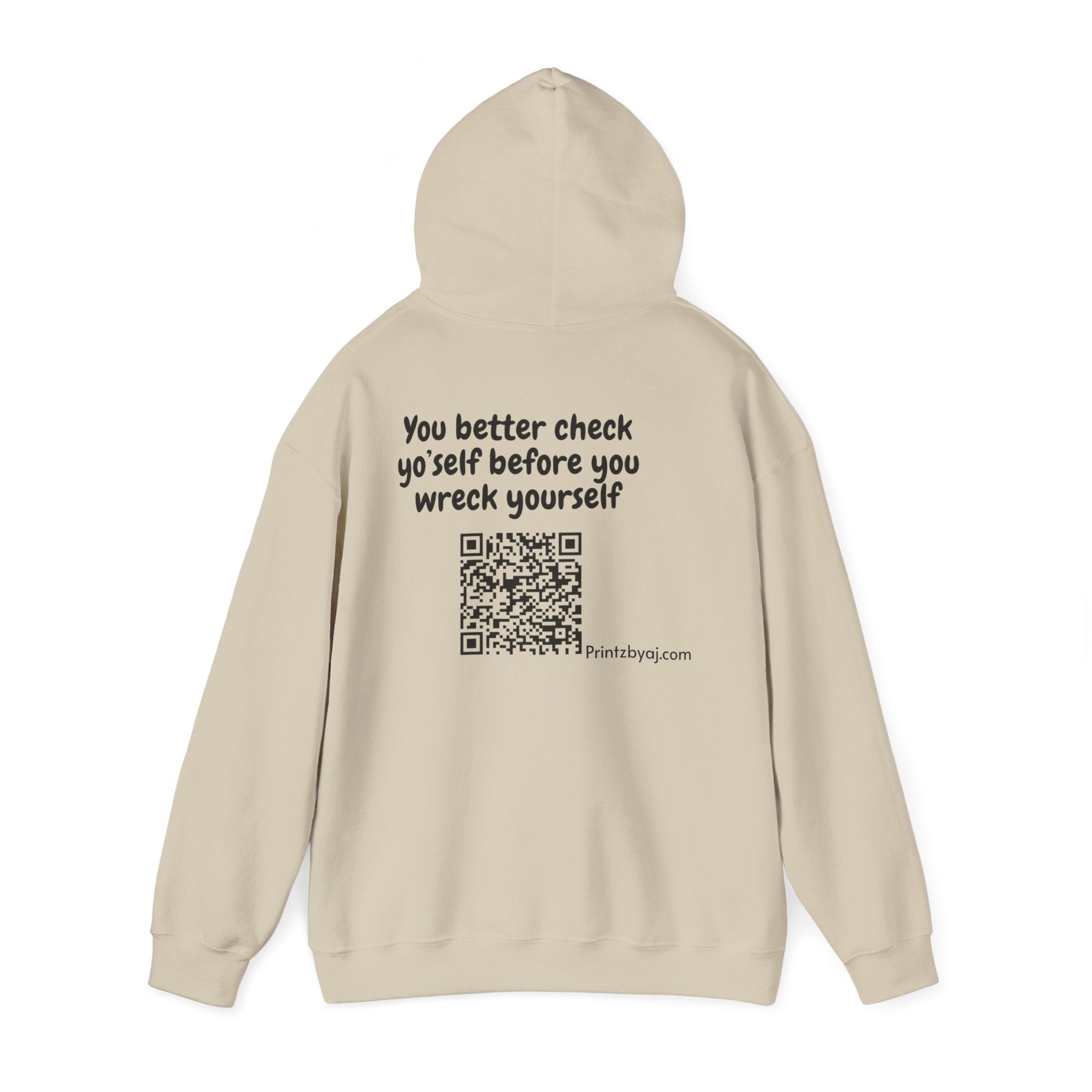 Hoodie — "Check yo' self" Emoji Pullover with QR Code Back