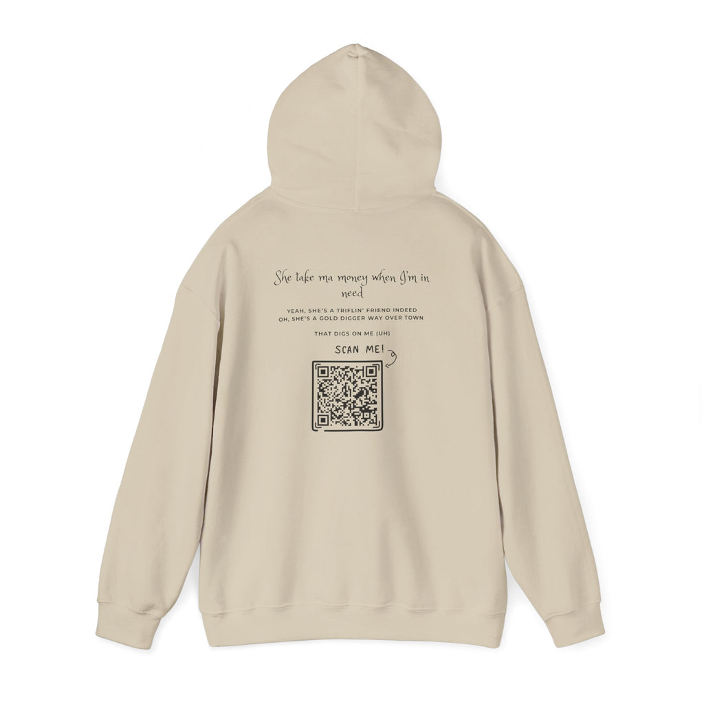 Graphic Hoodie — 3D Gold 'OWO' Design with QR Back Print