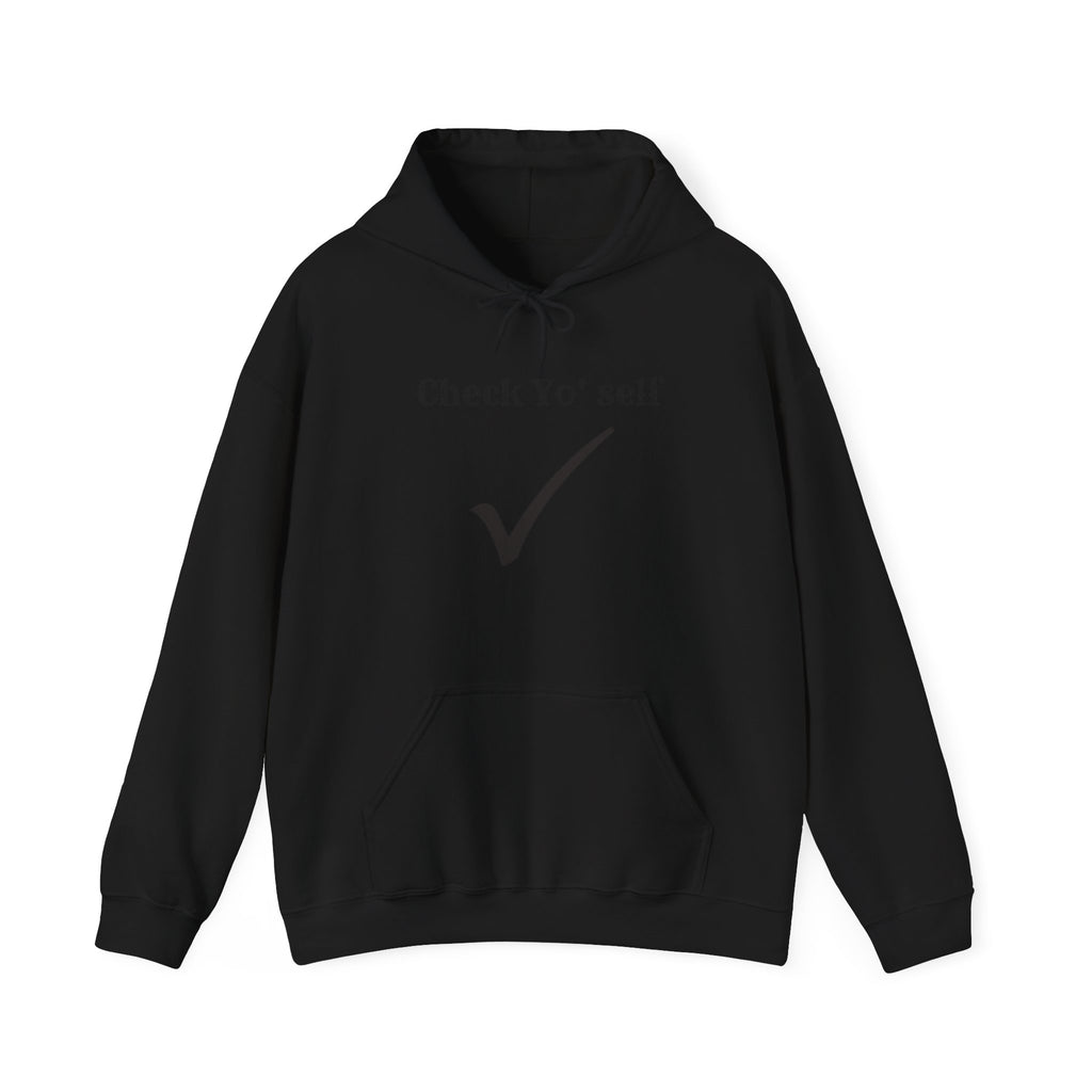 Hoodie — "Check yo' self" Emoji Pullover with QR Code Back