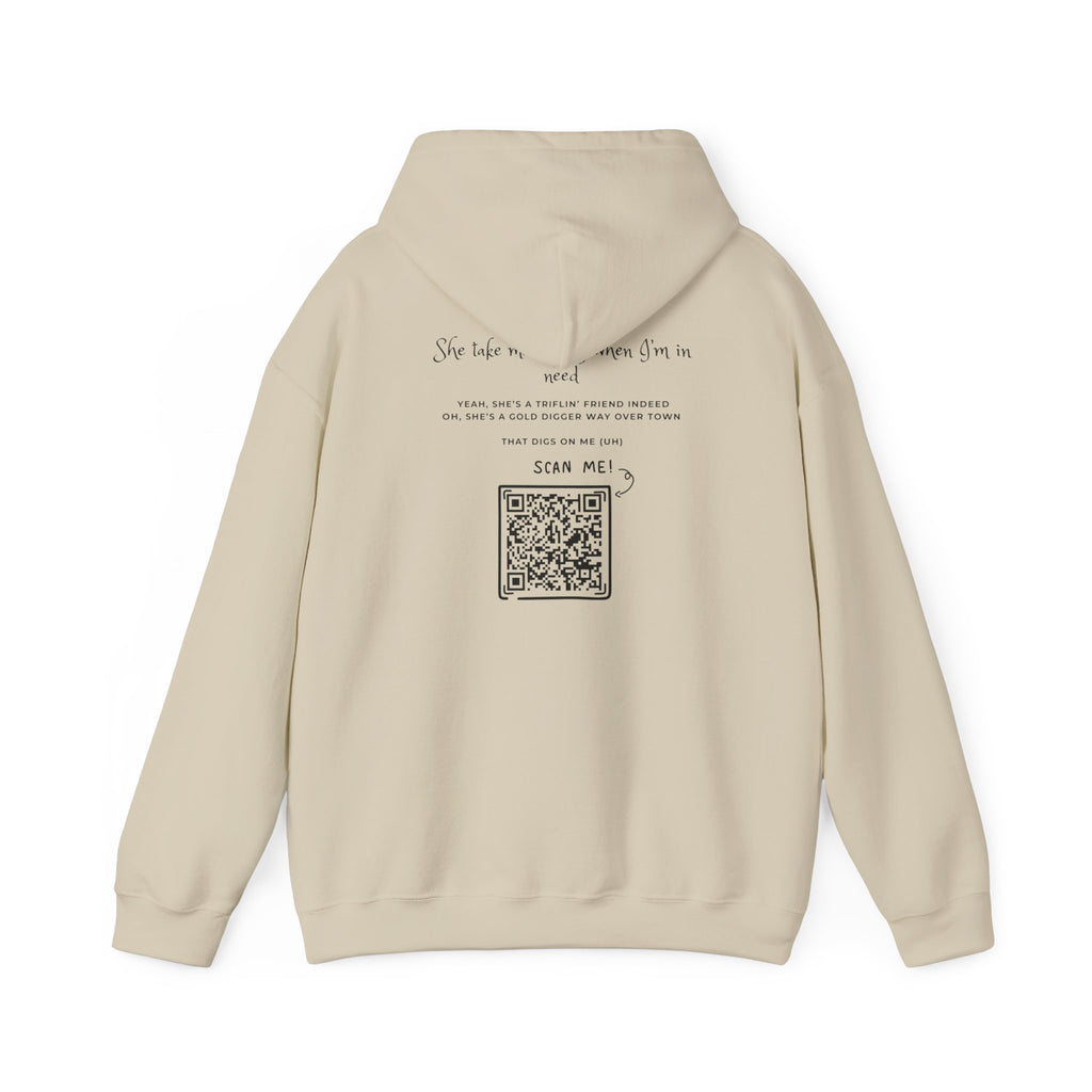 Graphic Hoodie — 3D Gold 'OWO' Design with QR Back Print