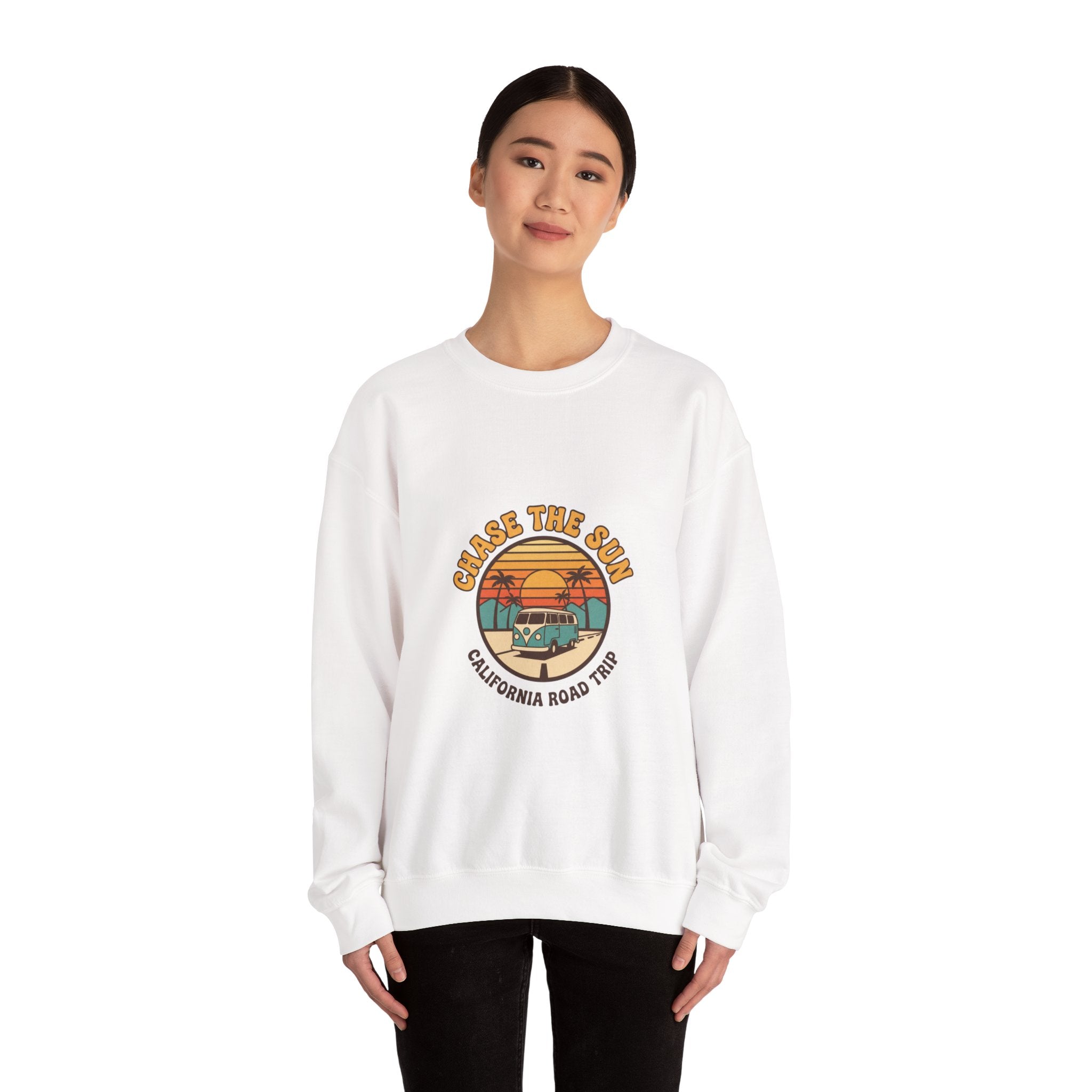Chase the Sun California Road Trip Sweatshirt | 70s Sunset Vintage Palm Graphic