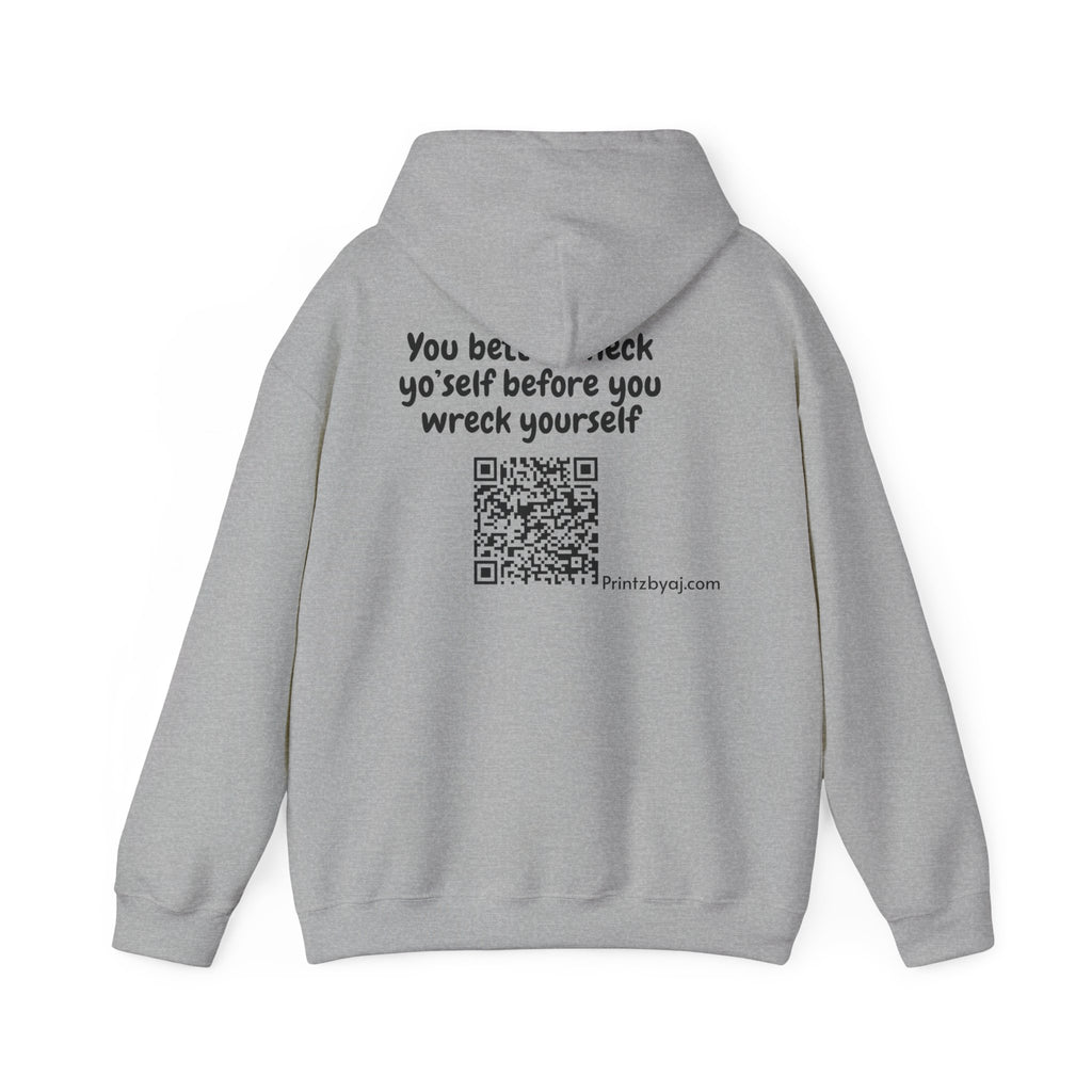 Hoodie — "Check yo' self" Emoji Pullover with QR Code Back