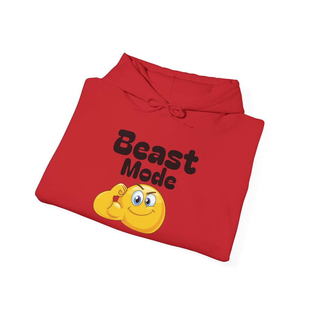 Beast Mode Emoji Hoodie with QR Code Back — Funny Gym Motivation Sweatshirt