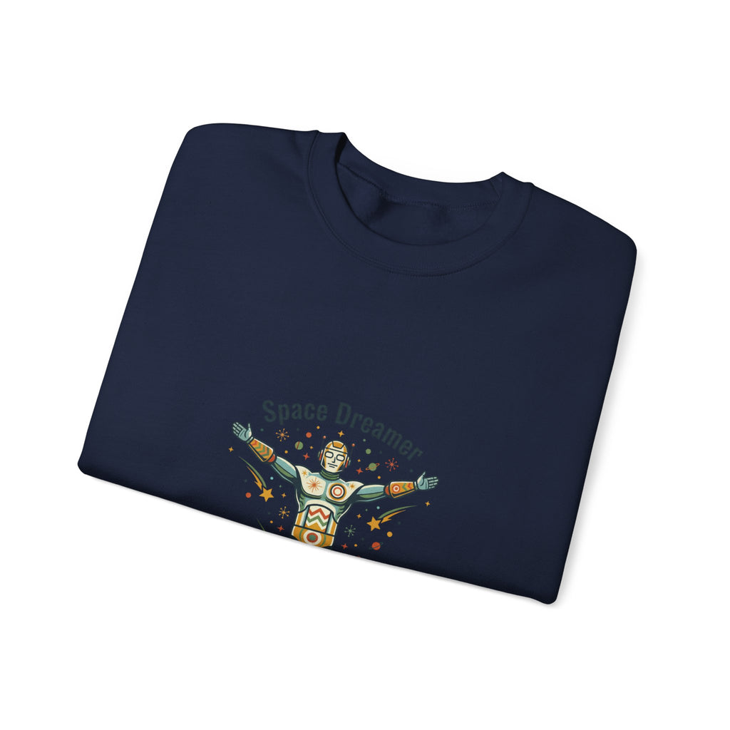Space Dreamer retro rocket graphic Crewneck | mid-century space art, starburst pattern