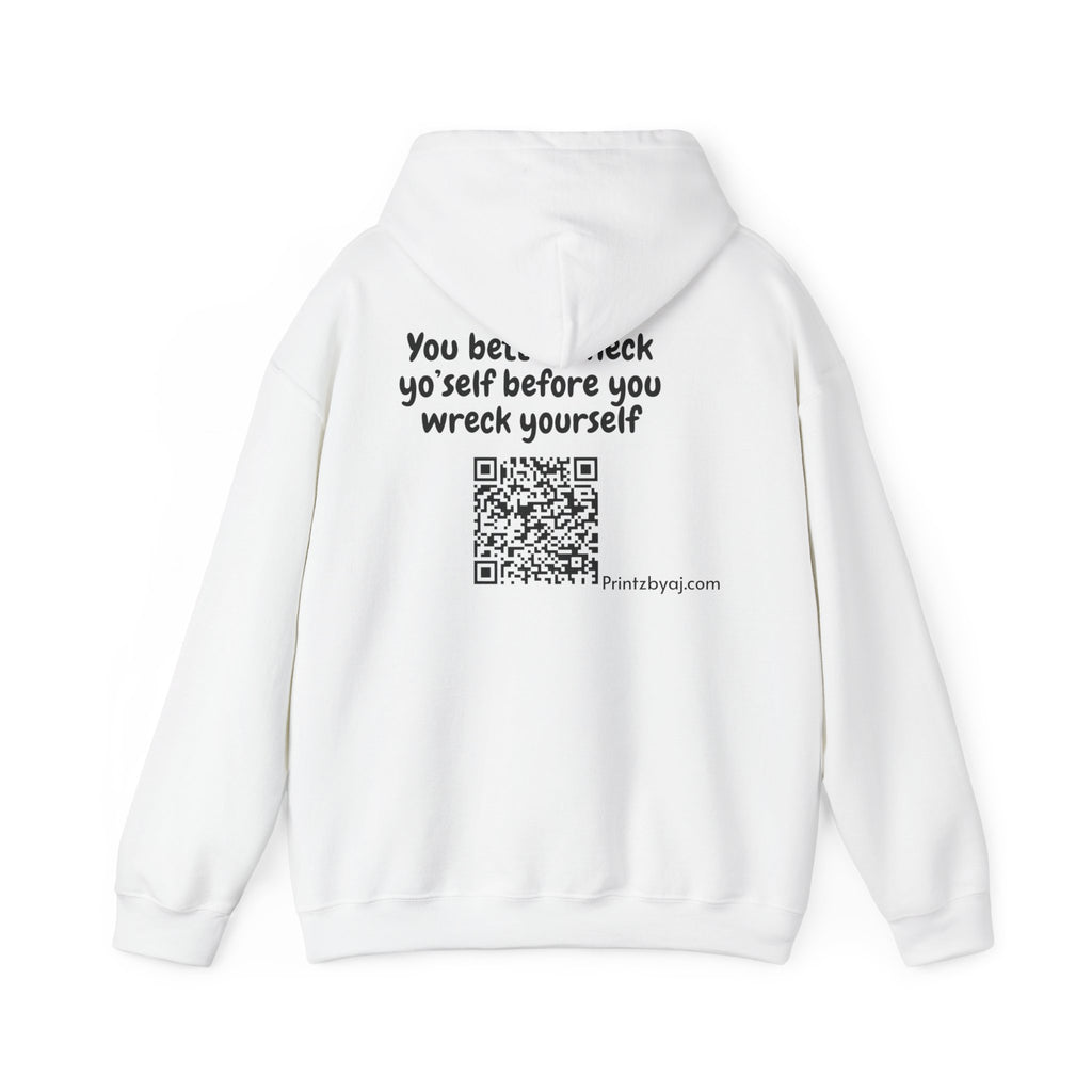 Hoodie — "Check yo' self" Emoji Pullover with QR Code Back