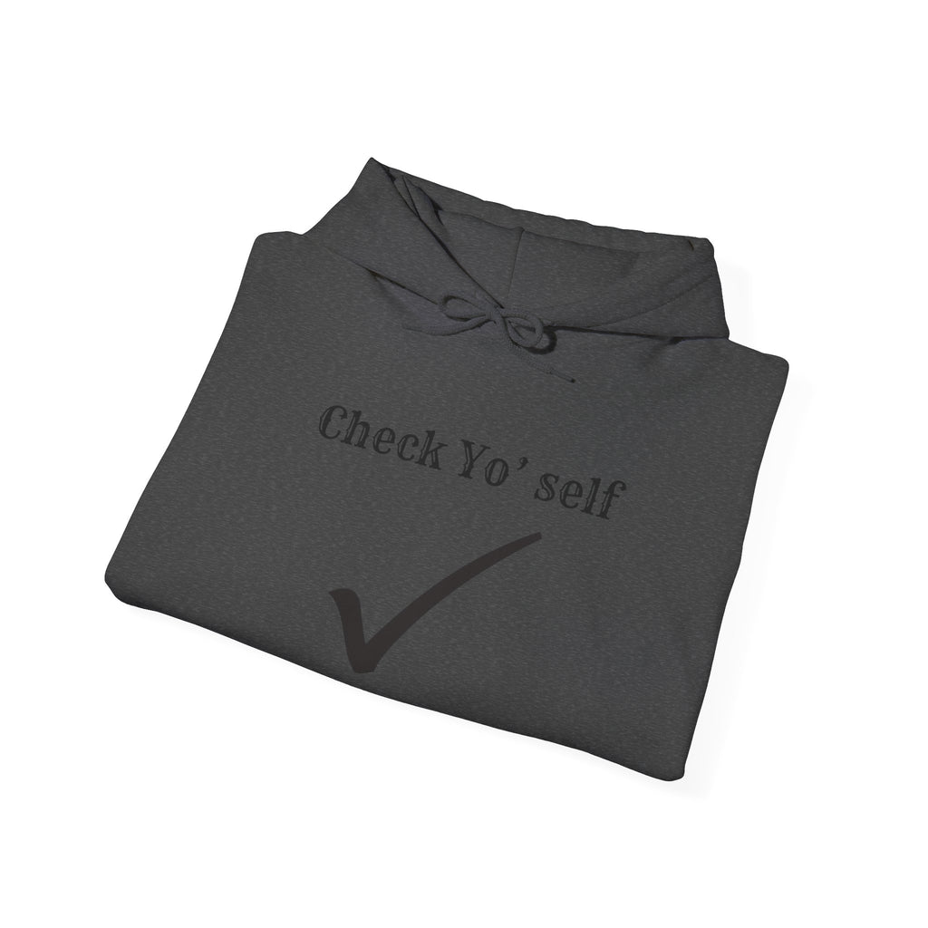 Hoodie — "Check yo' self" Emoji Pullover with QR Code Back