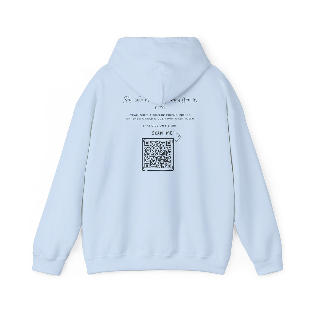 Graphic Hoodie — 3D Gold 'OWO' Design with QR Back Print