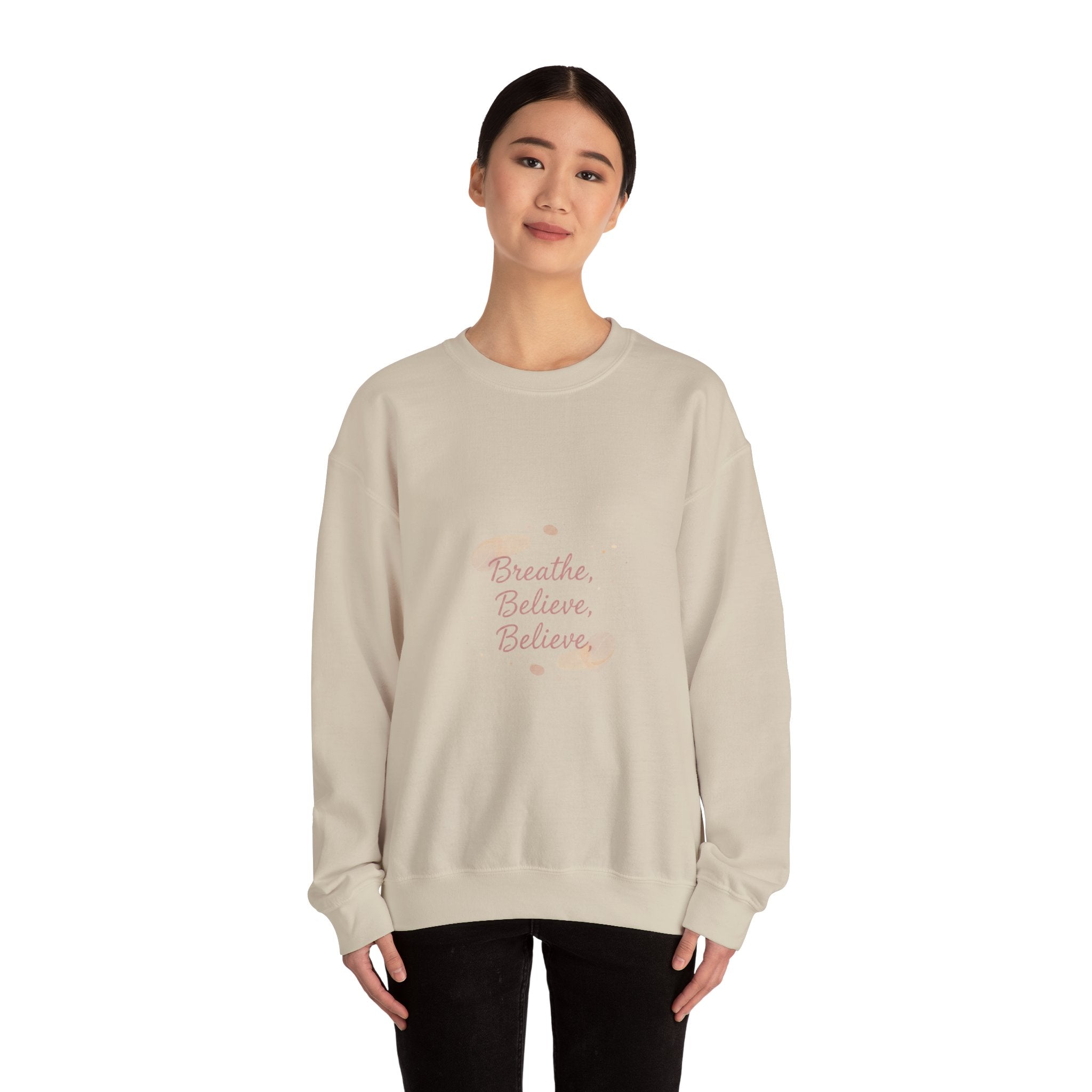breathe believe, micro-affirmation sweatshirt | encouragement quote art