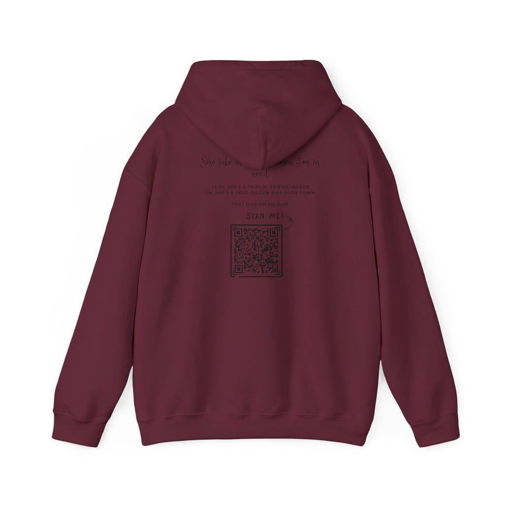 Graphic Hoodie — 3D Gold 'OWO' Design with QR Back Print