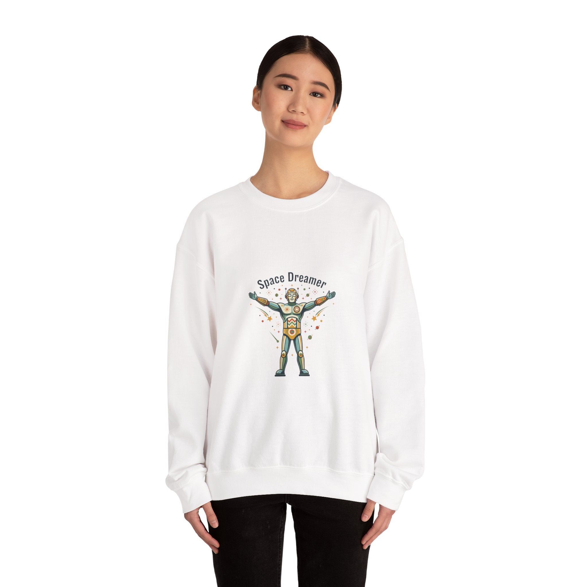 Space Dreamer retro rocket graphic Crewneck | mid-century space art, starburst pattern