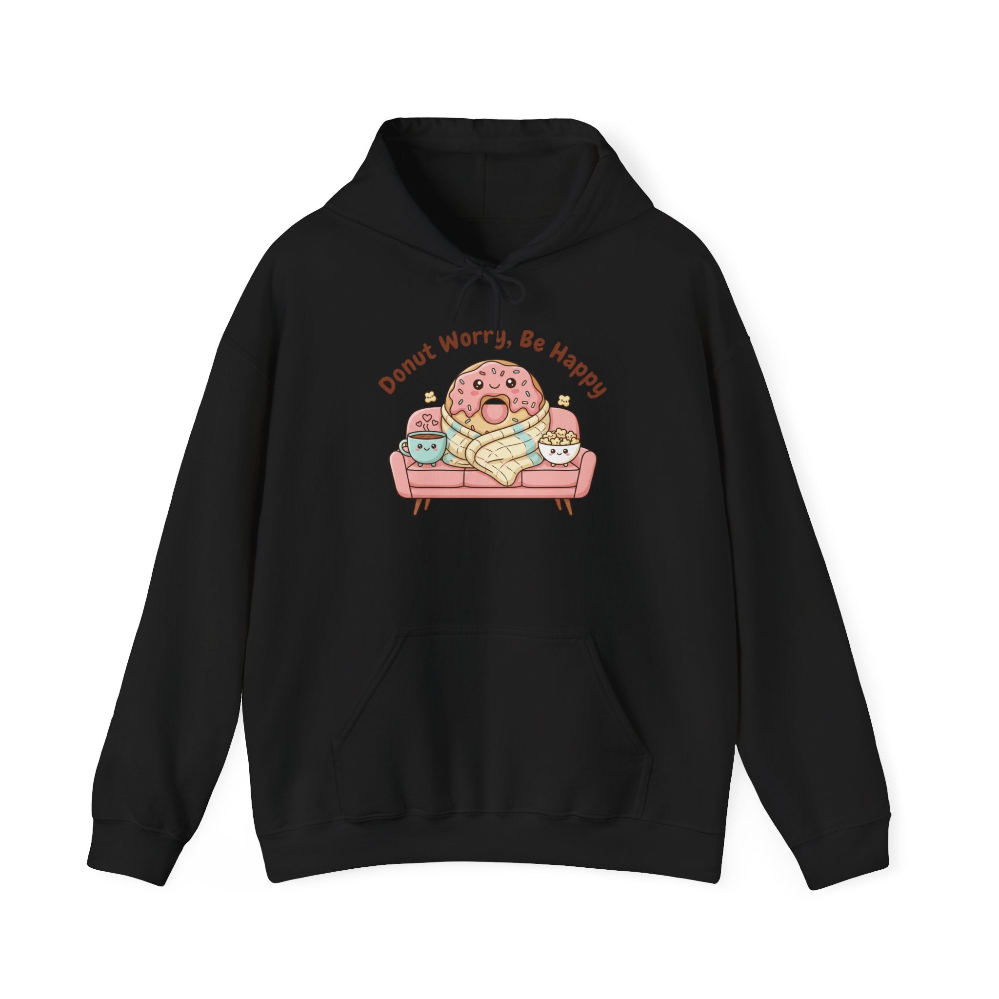 Donut Worry Be Happy Hoodie | food pun sweatshirt, snack cartoon