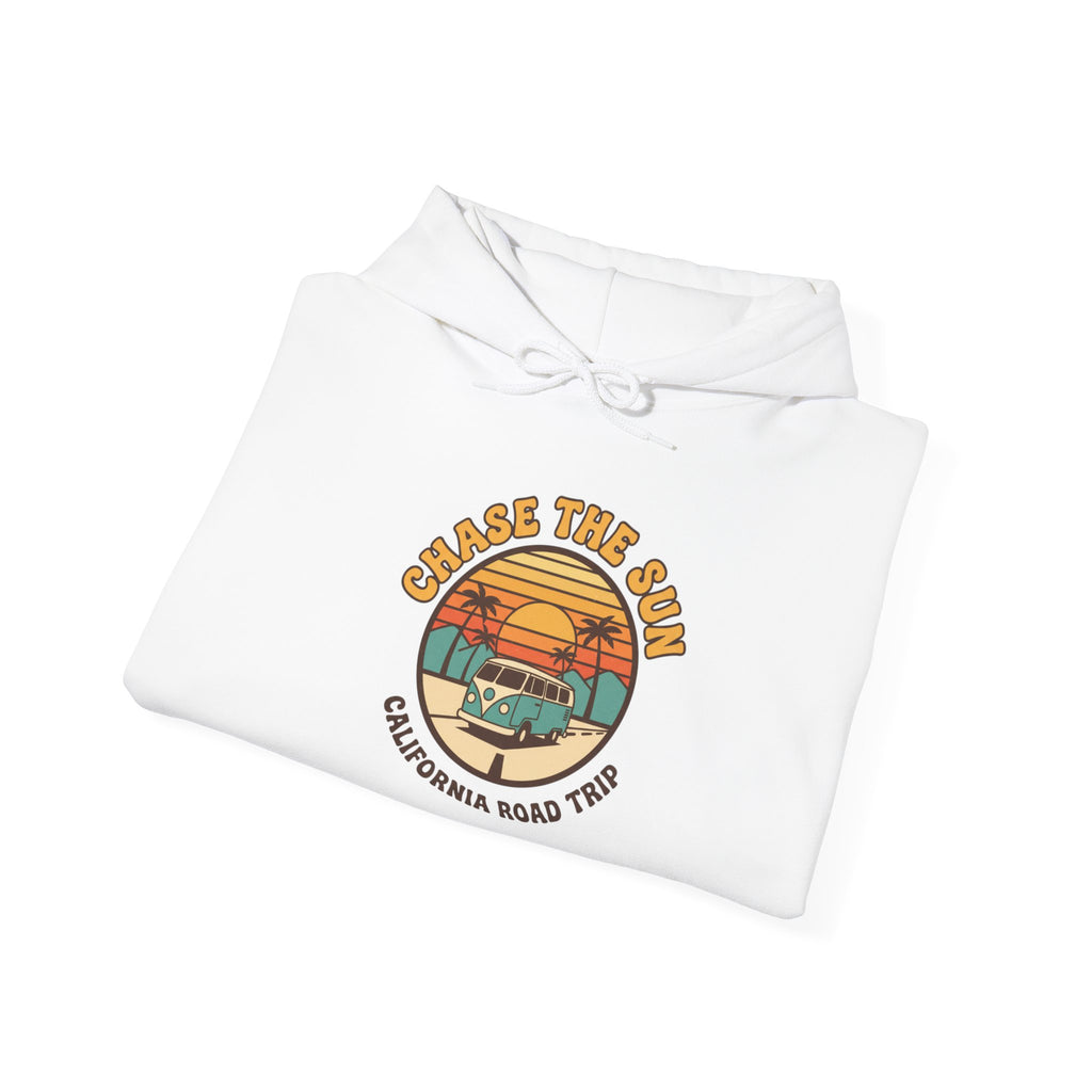 Retro 70s Sunset Surf Hoodie | vintage palm golden hour postcard