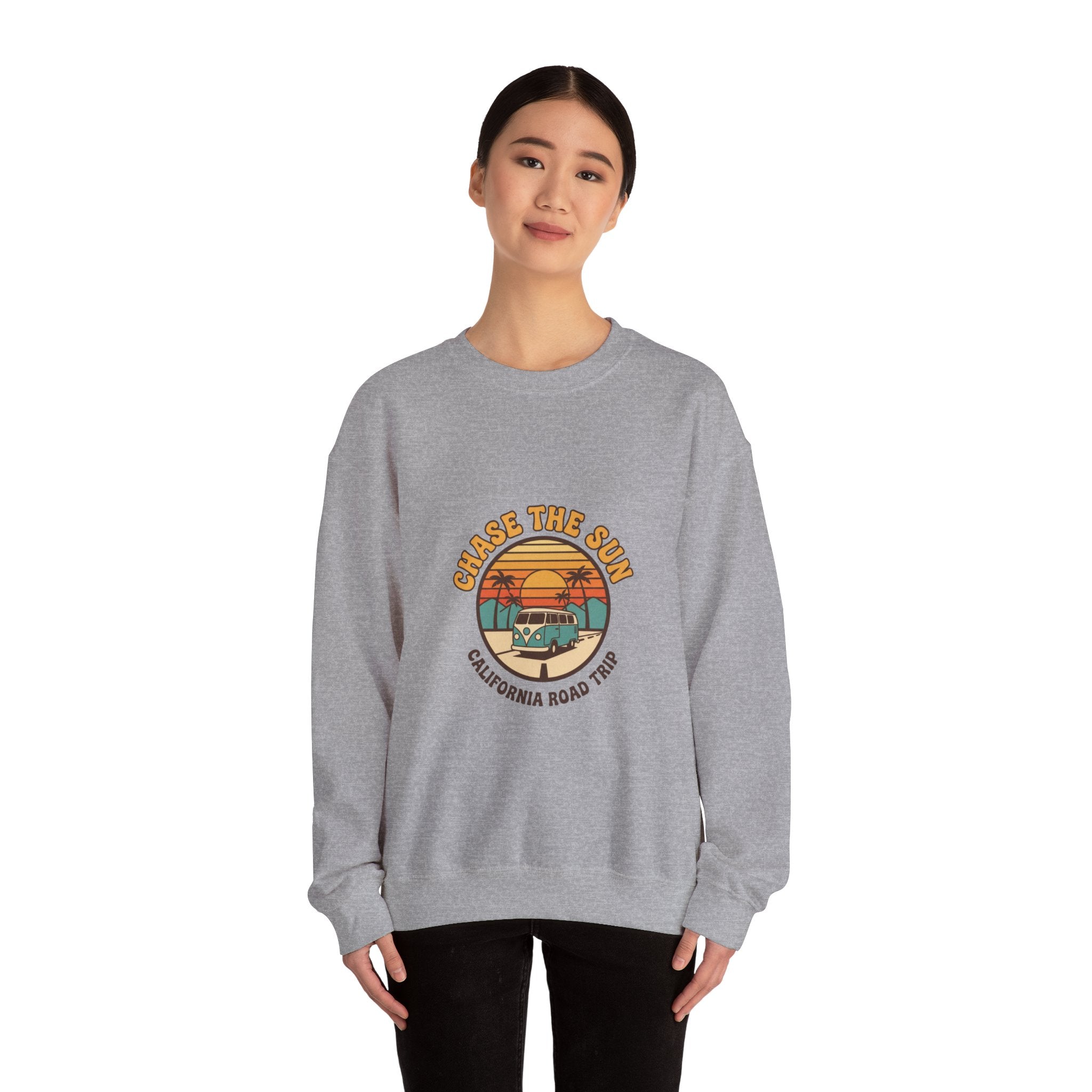 Chase the Sun California Road Trip Sweatshirt | 70s Sunset Vintage Palm Graphic