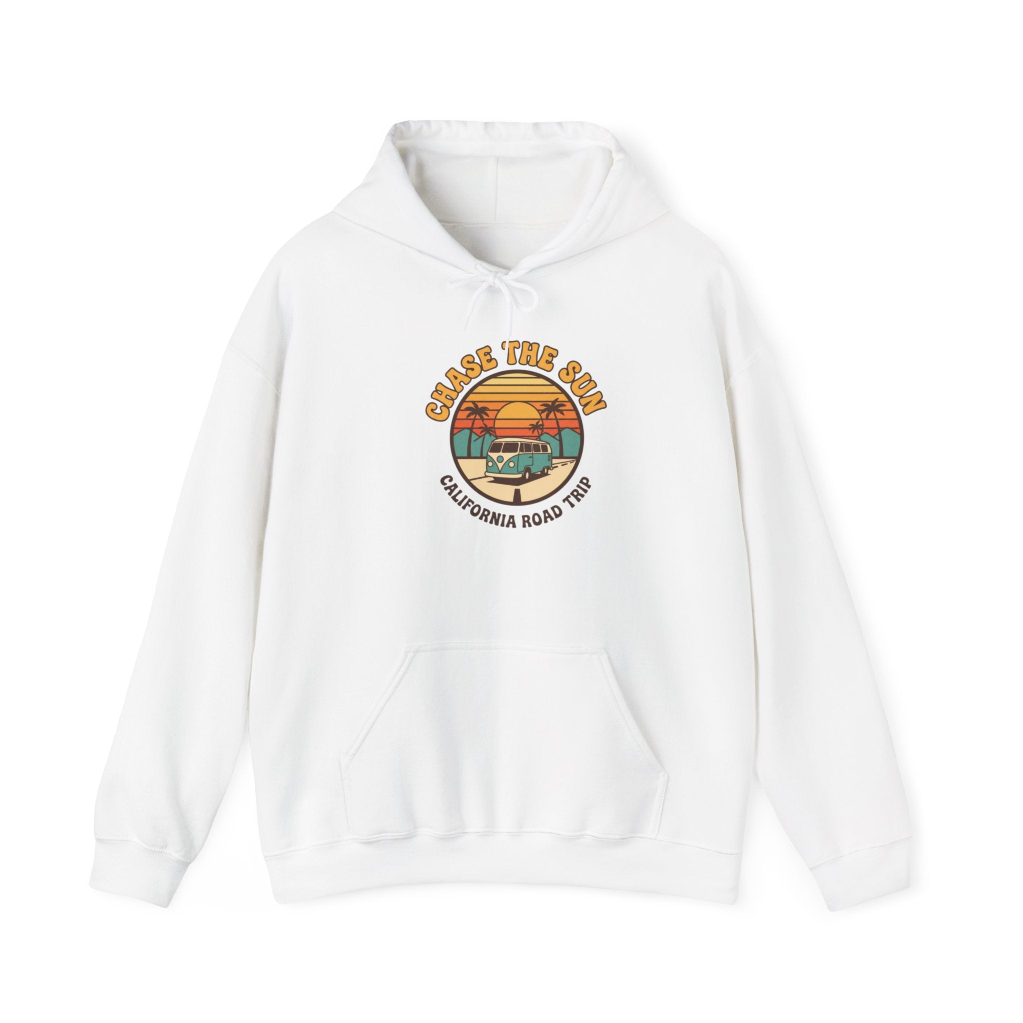 Retro 70s Sunset Surf Hoodie | vintage palm golden hour postcard