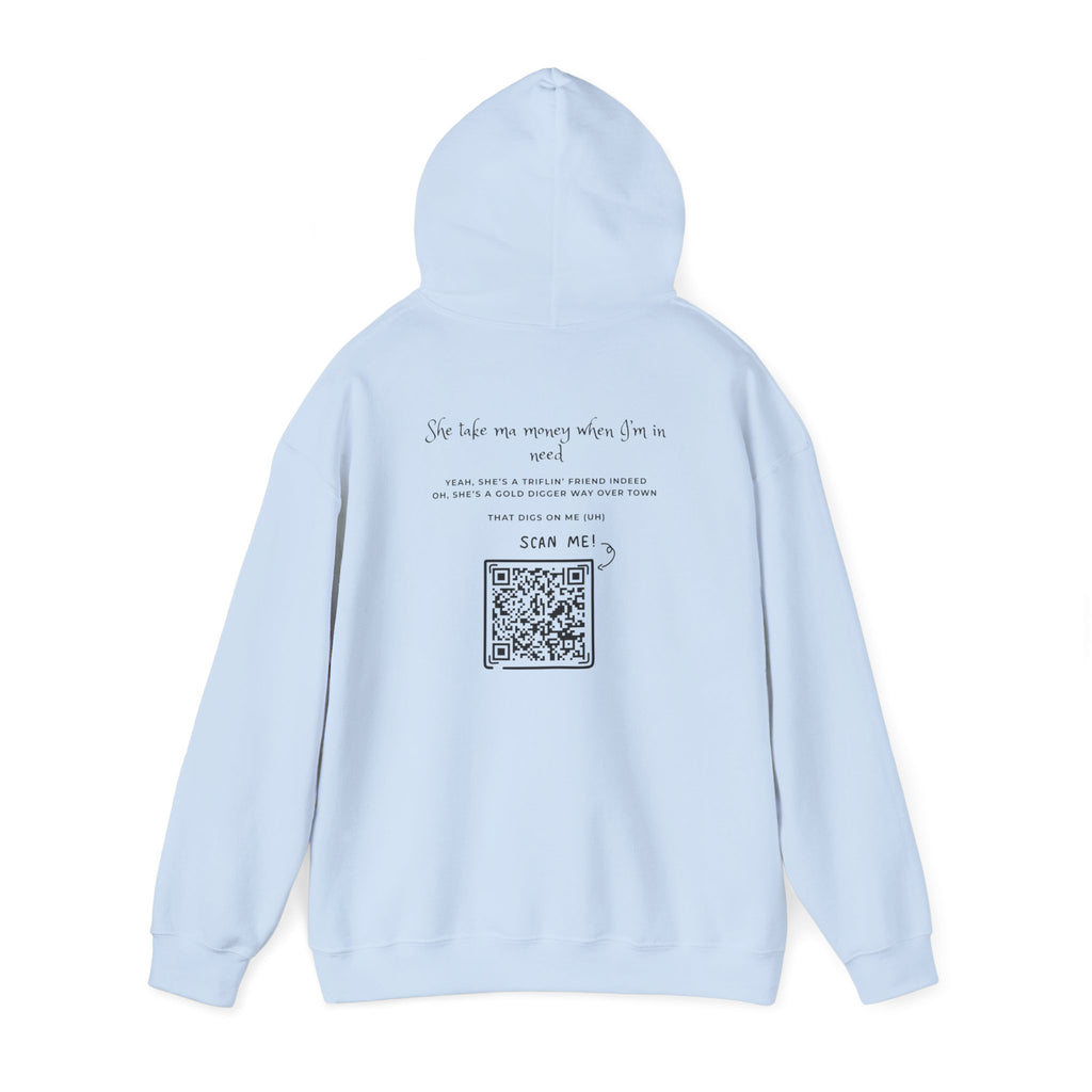 Graphic Hoodie — 3D Gold 'OWO' Design with QR Back Print