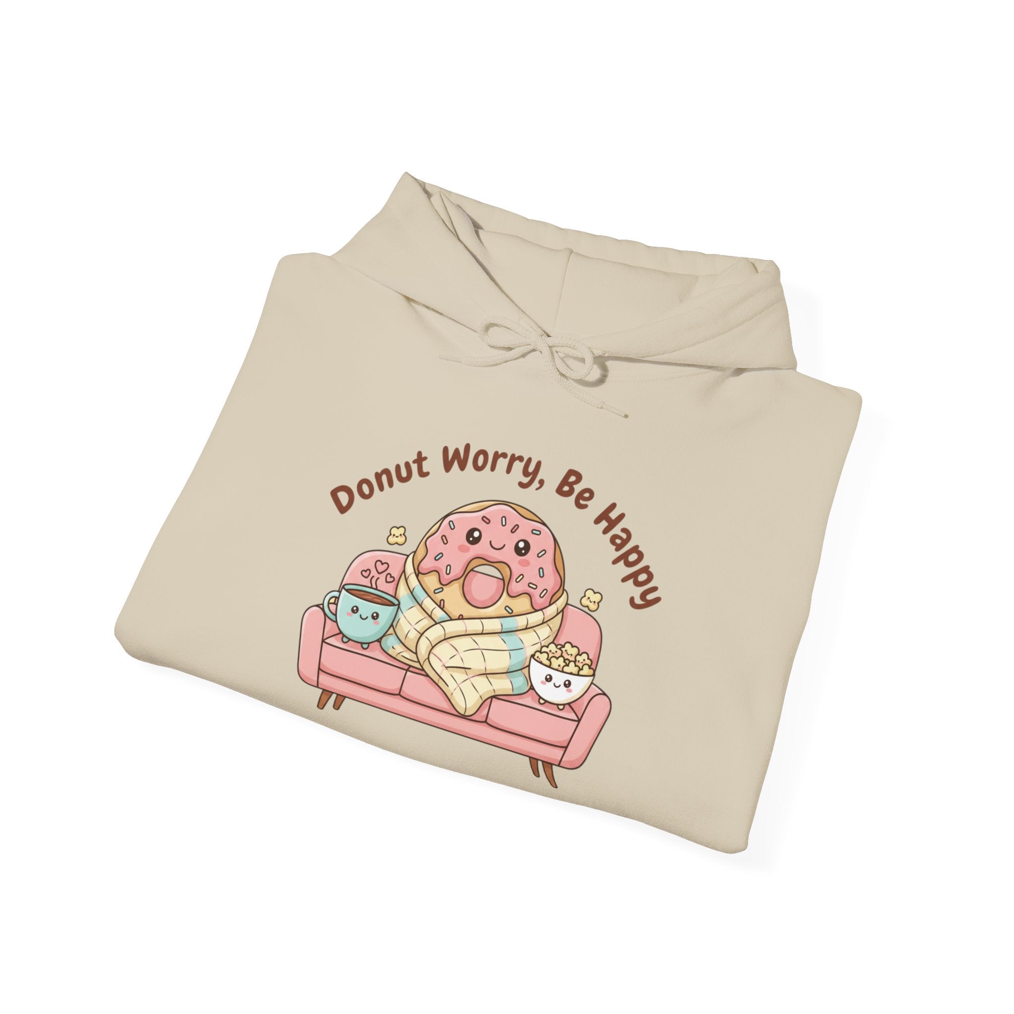 Donut Worry Be Happy Hoodie | food pun sweatshirt, snack cartoon