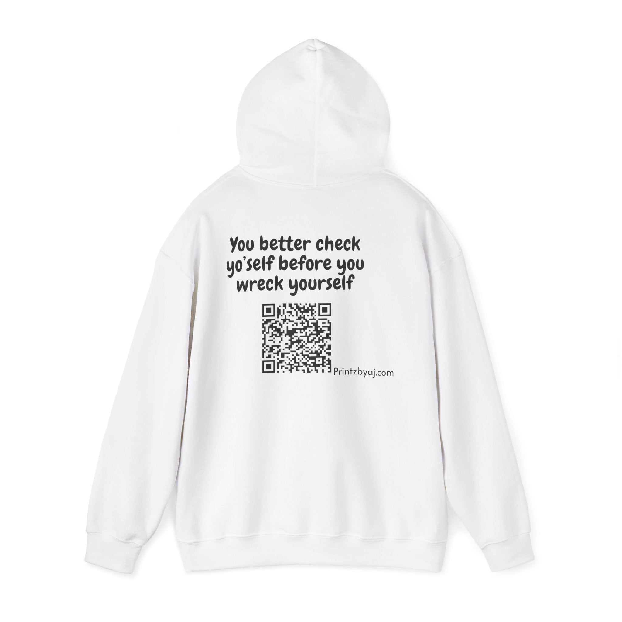 Hoodie — "Check yo' self" Emoji Pullover with QR Code Back