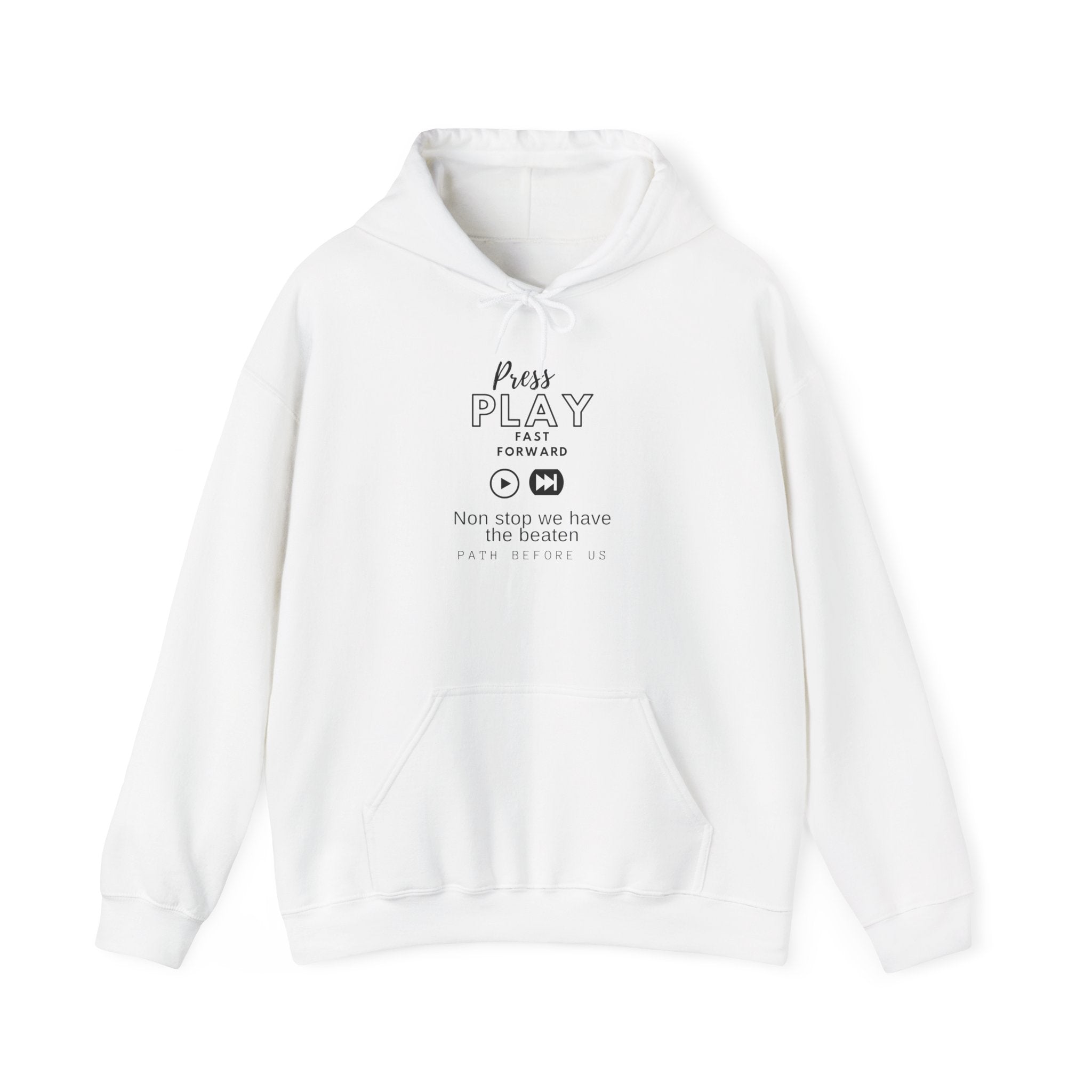 Hoodie — "Press Play fast forward "Emoji Pullover with QR Code Back
