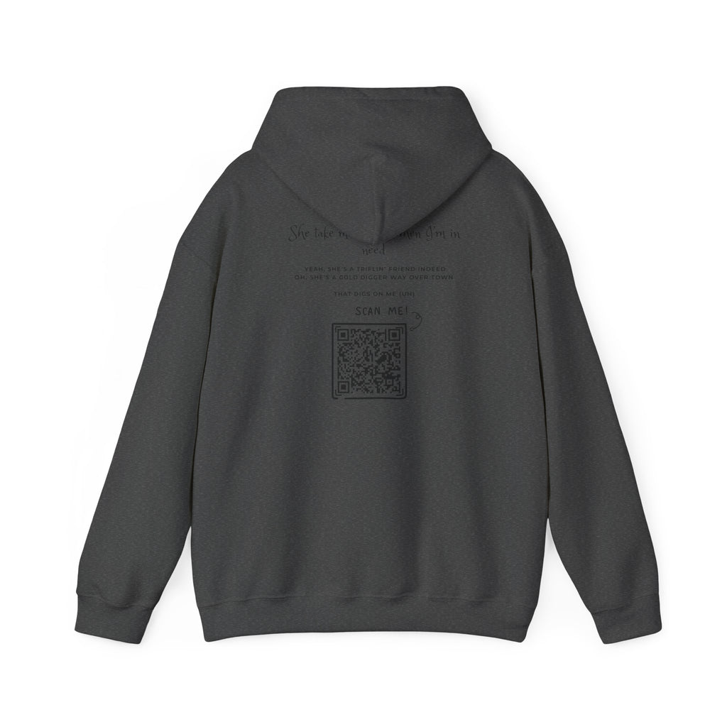 Graphic Hoodie — 3D Gold 'OWO' Design with QR Back Print