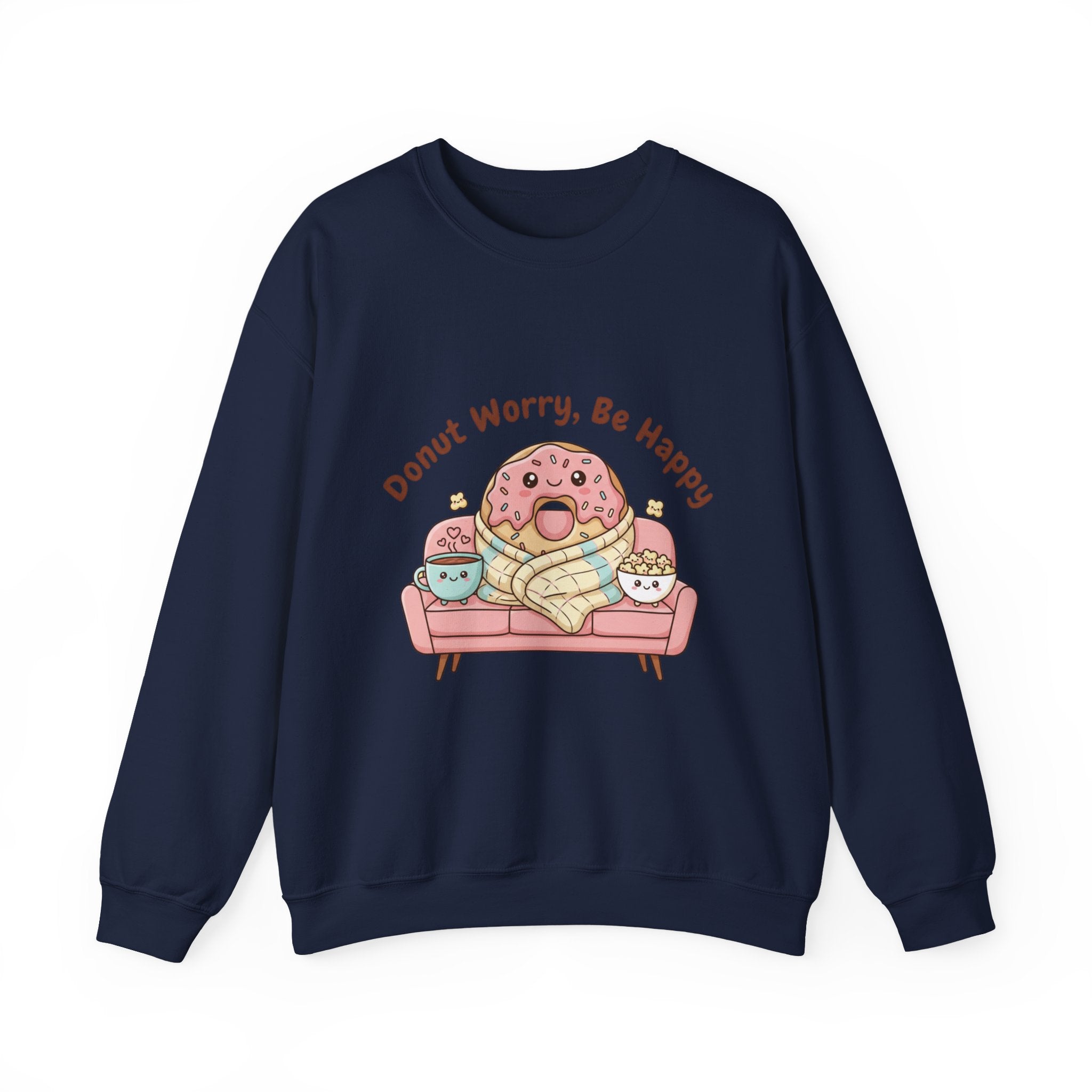 Donut Worry Be Happy Sweatshirt | food pun, cozy snack cartoon