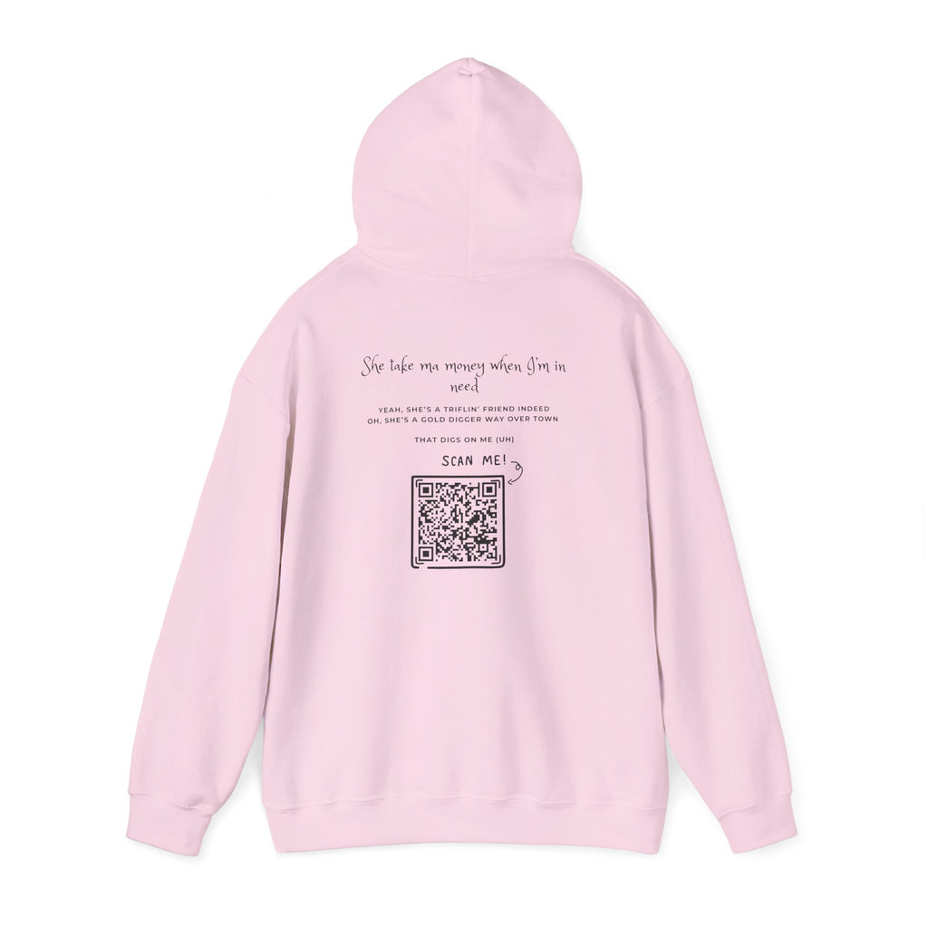 Graphic Hoodie — 3D Gold 'OWO' Design with QR Back Print