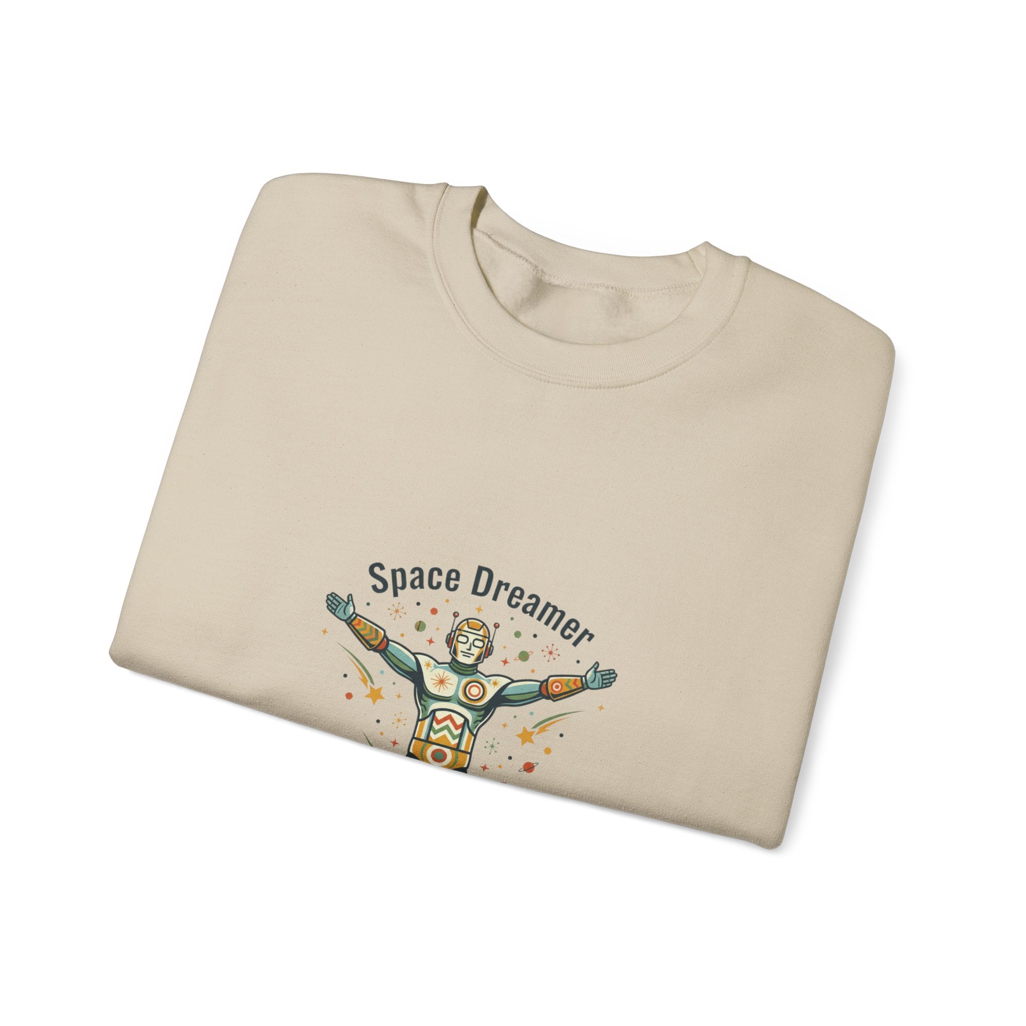 Space Dreamer retro rocket graphic Crewneck | mid-century space art, starburst pattern