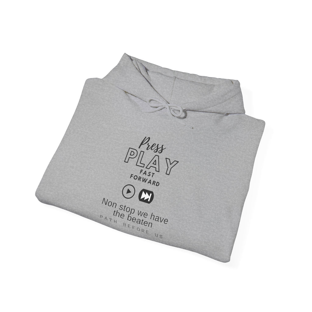 Hoodie — "Press Play fast forward "Emoji Pullover with QR Code Back