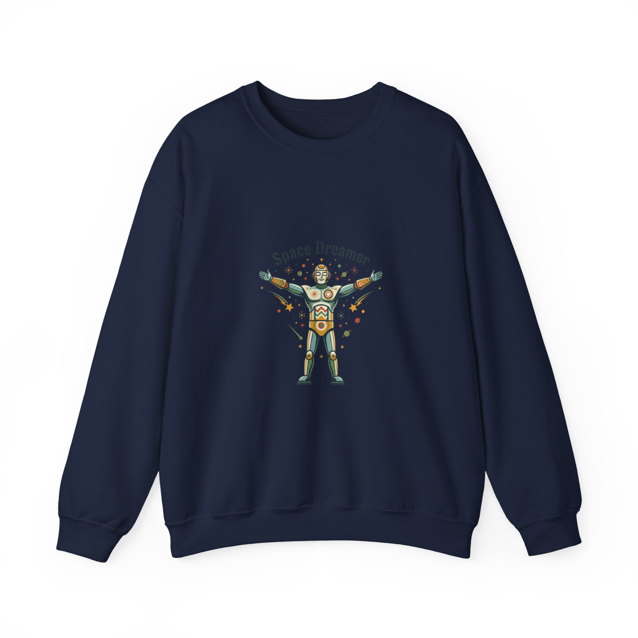 Space Dreamer retro rocket graphic Crewneck | mid-century space art, starburst pattern