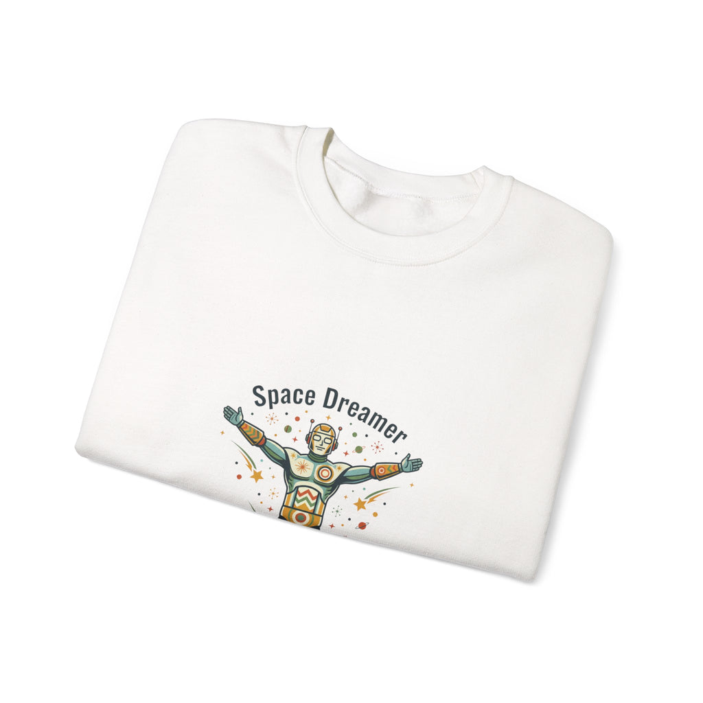 Space Dreamer retro rocket graphic Crewneck | mid-century space art, starburst pattern