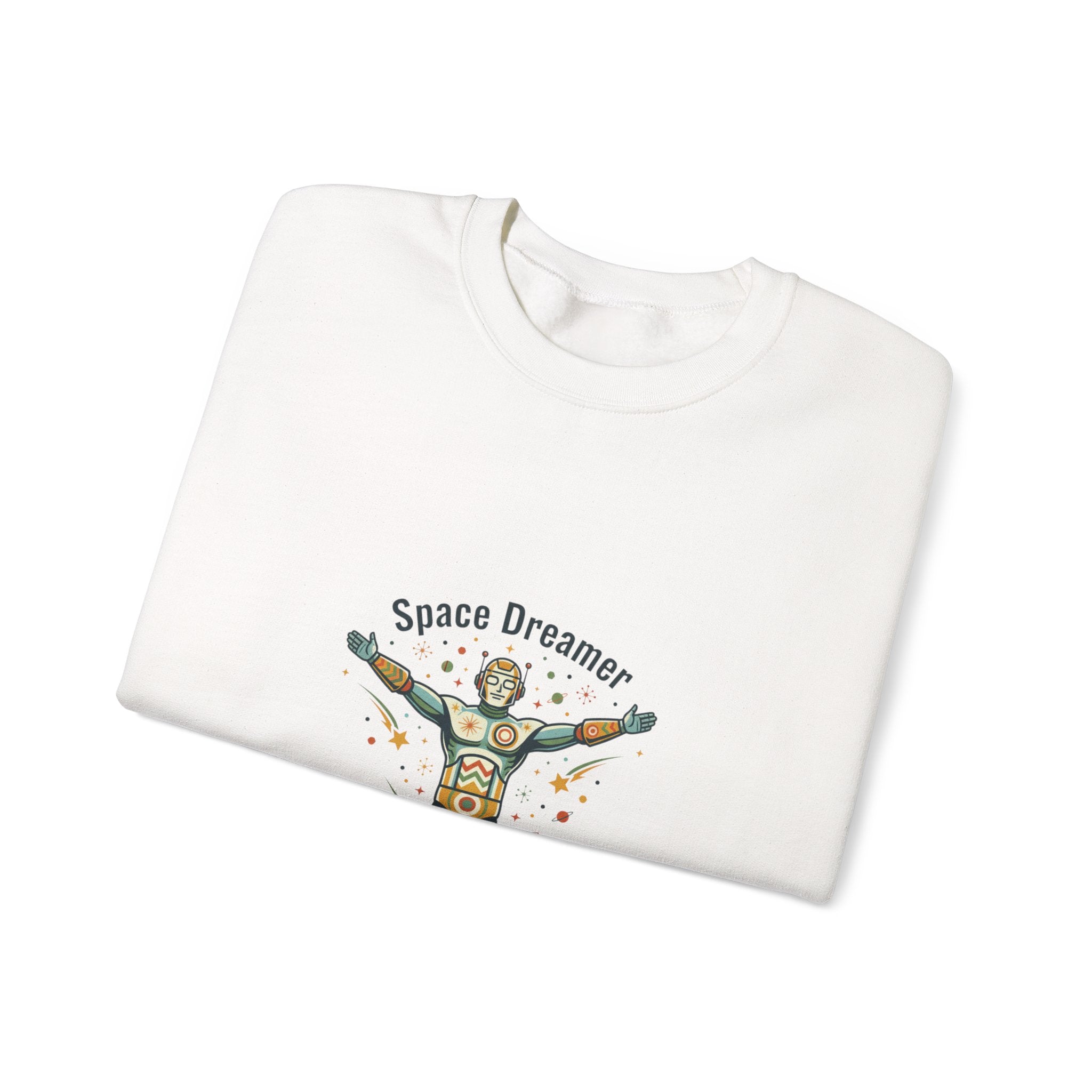 Space Dreamer retro rocket graphic Crewneck | mid-century space art, starburst pattern