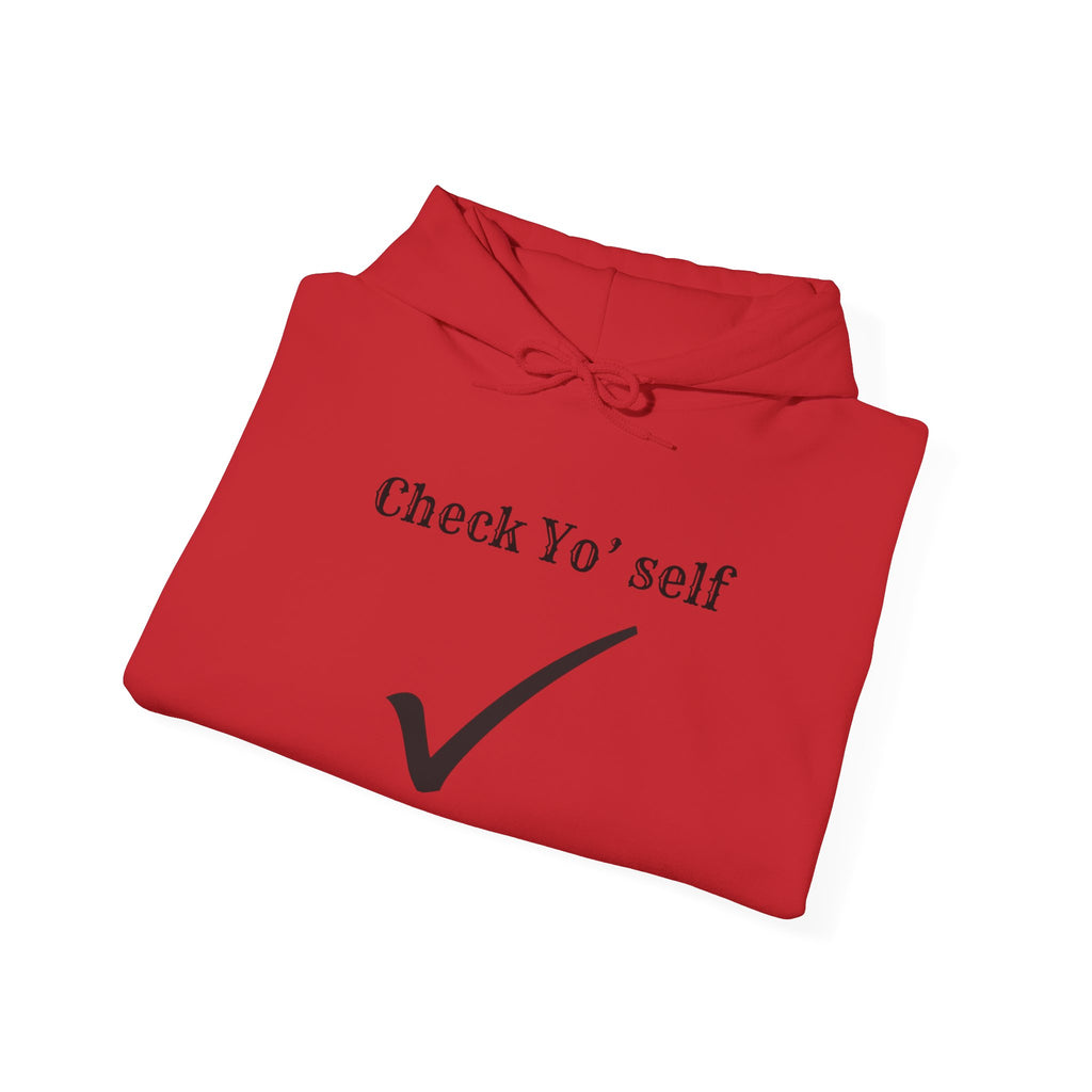 Hoodie — "Check yo' self" Emoji Pullover with QR Code Back