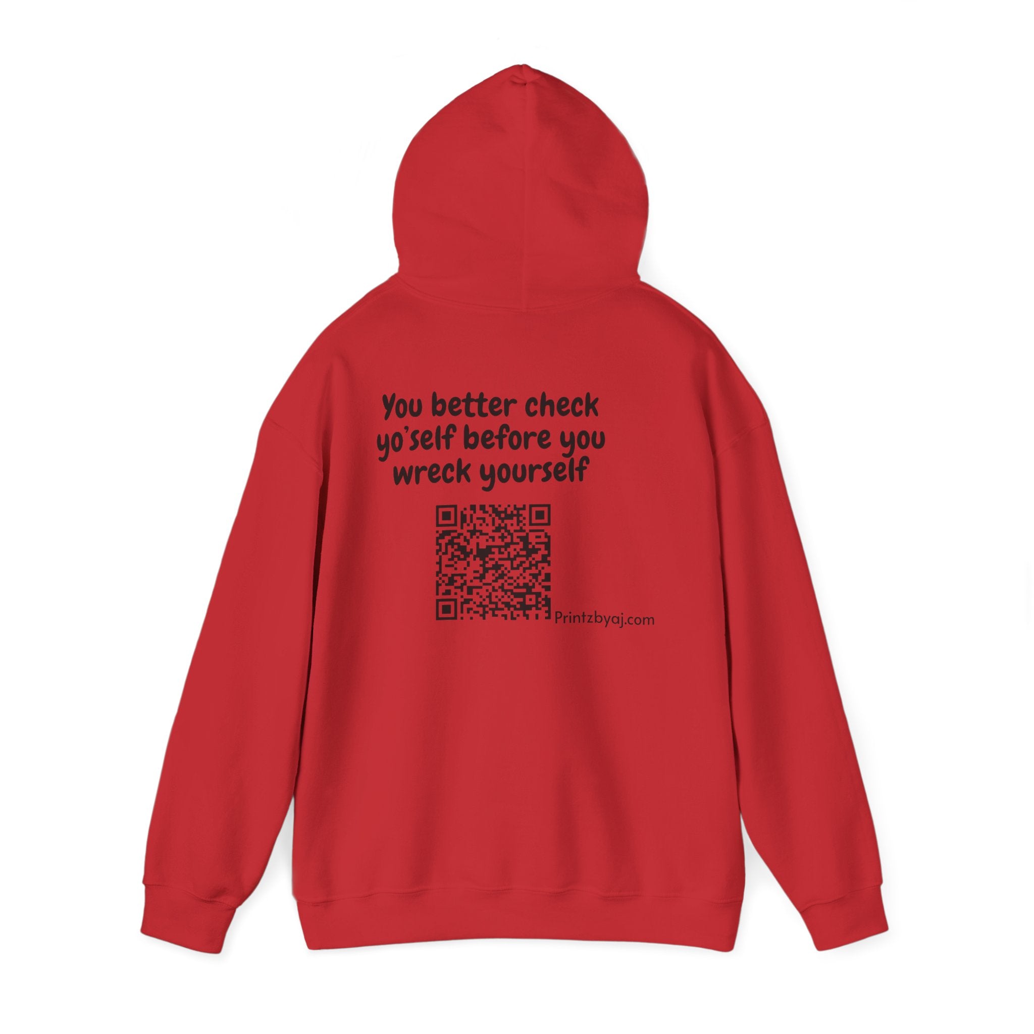Hoodie — "Check yo' self" Emoji Pullover with QR Code Back