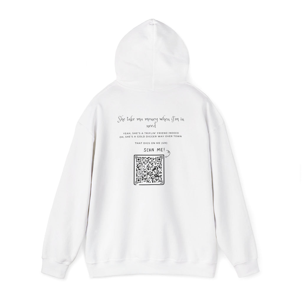 Graphic Hoodie — 3D Gold 'OWO' Design with QR Back Print