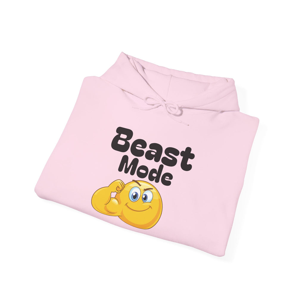 Beast Mode Emoji Hoodie with QR Code Back — Funny Gym Motivation Sweatshirt