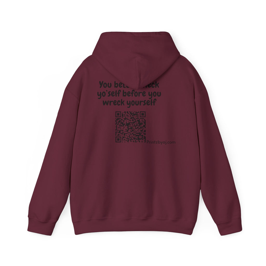 Hoodie — "Check yo' self" Emoji Pullover with QR Code Back
